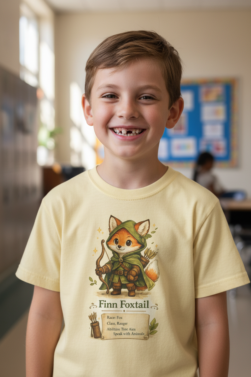 Finn Foxtail Kids Fox Ranger T-Shirt — Cute Fantasy Character Tee