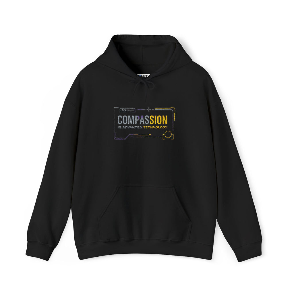Compassion Is Advanced Technology Hoodie | Embroidered Futurist Pullover - Mutantur Labs LLC