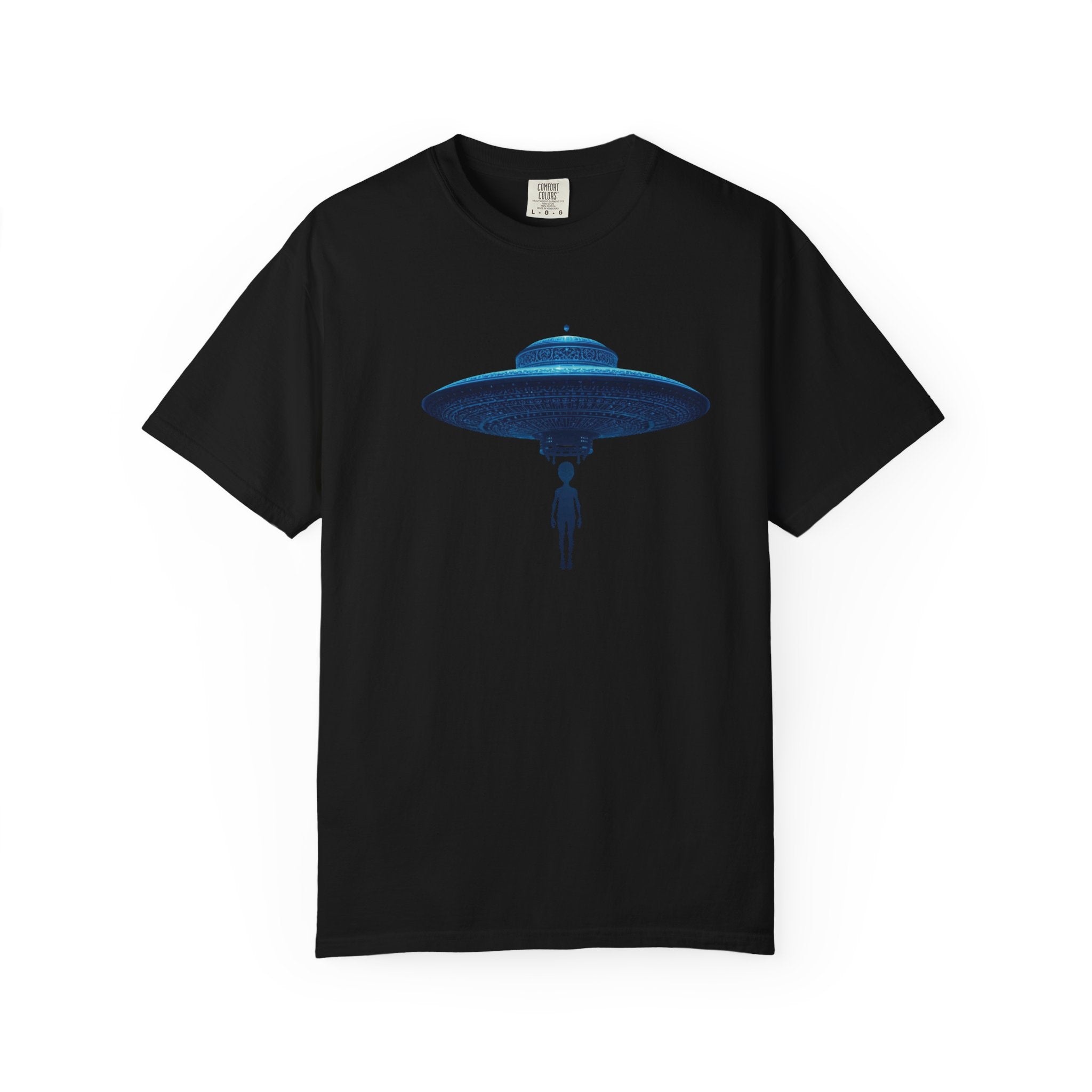 UFO Abduction T-shirt | Minimal Alien Spaceship blue chinoiserie Graphic - Mutantur Labs LLC