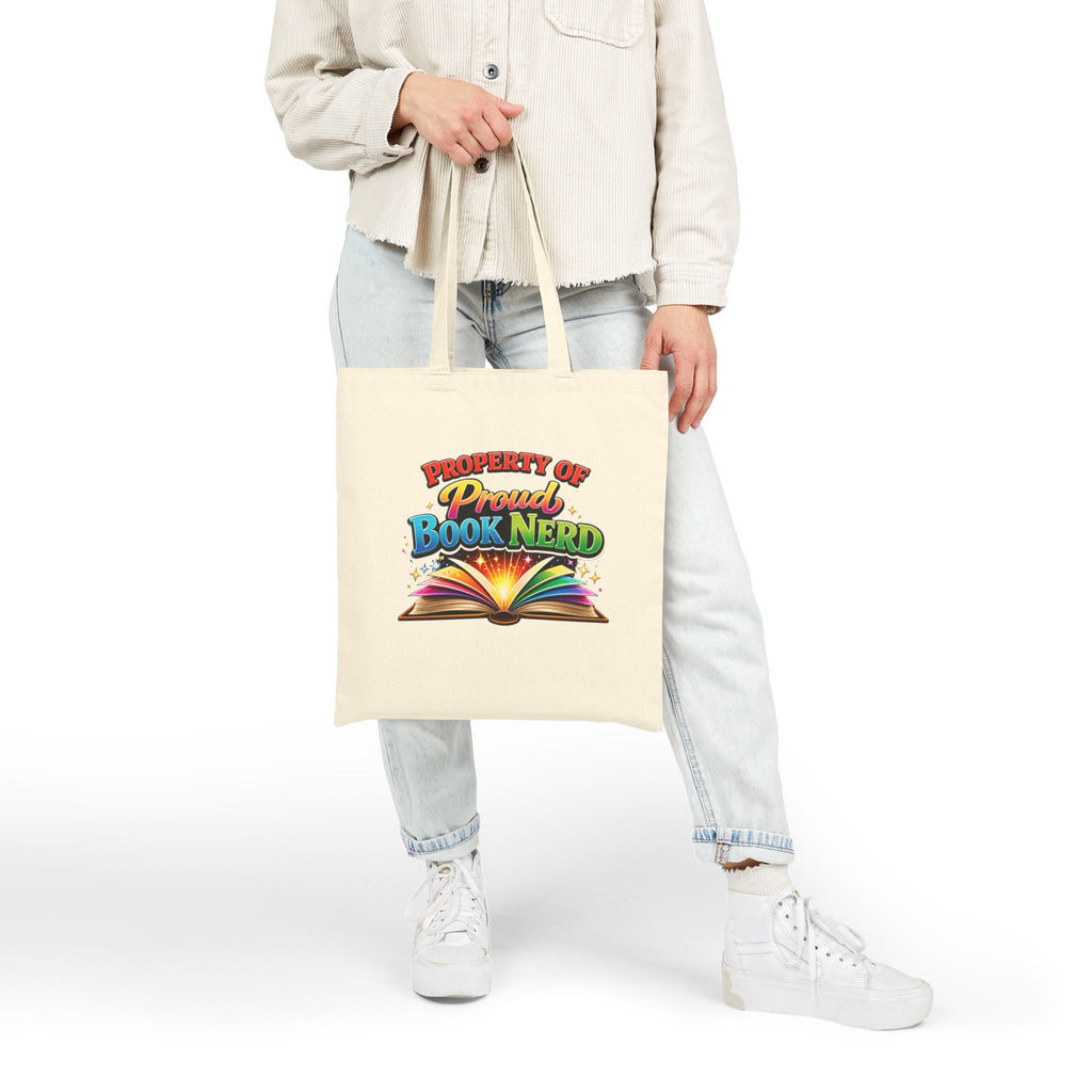 Tote Bag — "Property of Proud Book Nerd" Colorful Open Book Library Tote - Mutantur Labs LLC