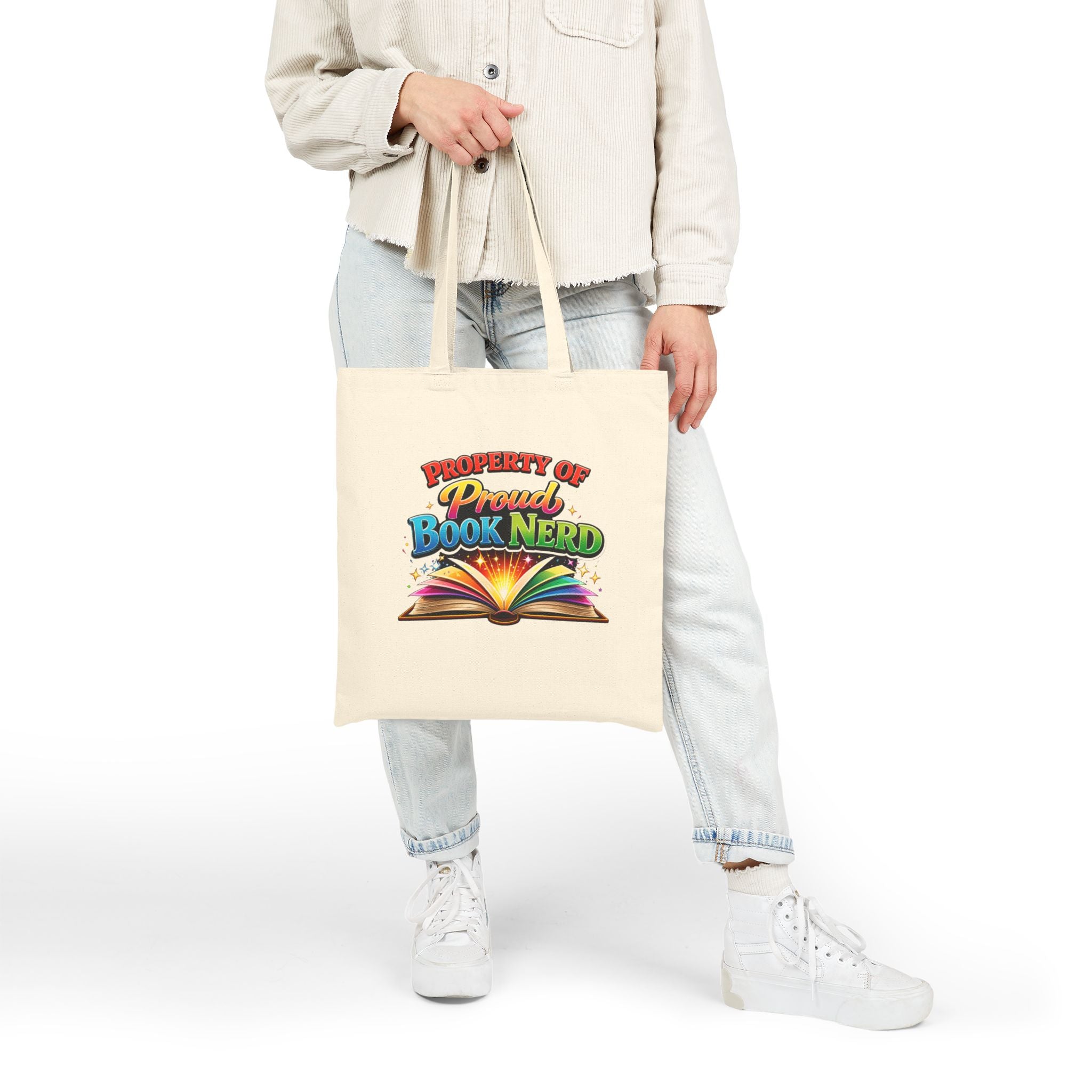 Tote Bag — "Property of Proud Book Nerd" Colorful Open Book Library Tote - Mutantur Labs LLC