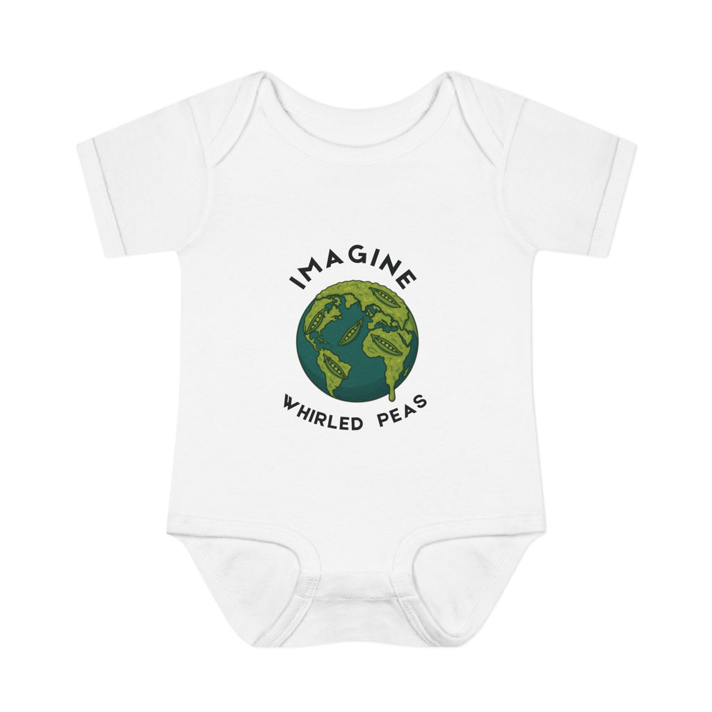 Imagine Whirled Peas Baby Onesie | Whimsical Pun Bodysuit for Babies - Mutantur Labs LLC