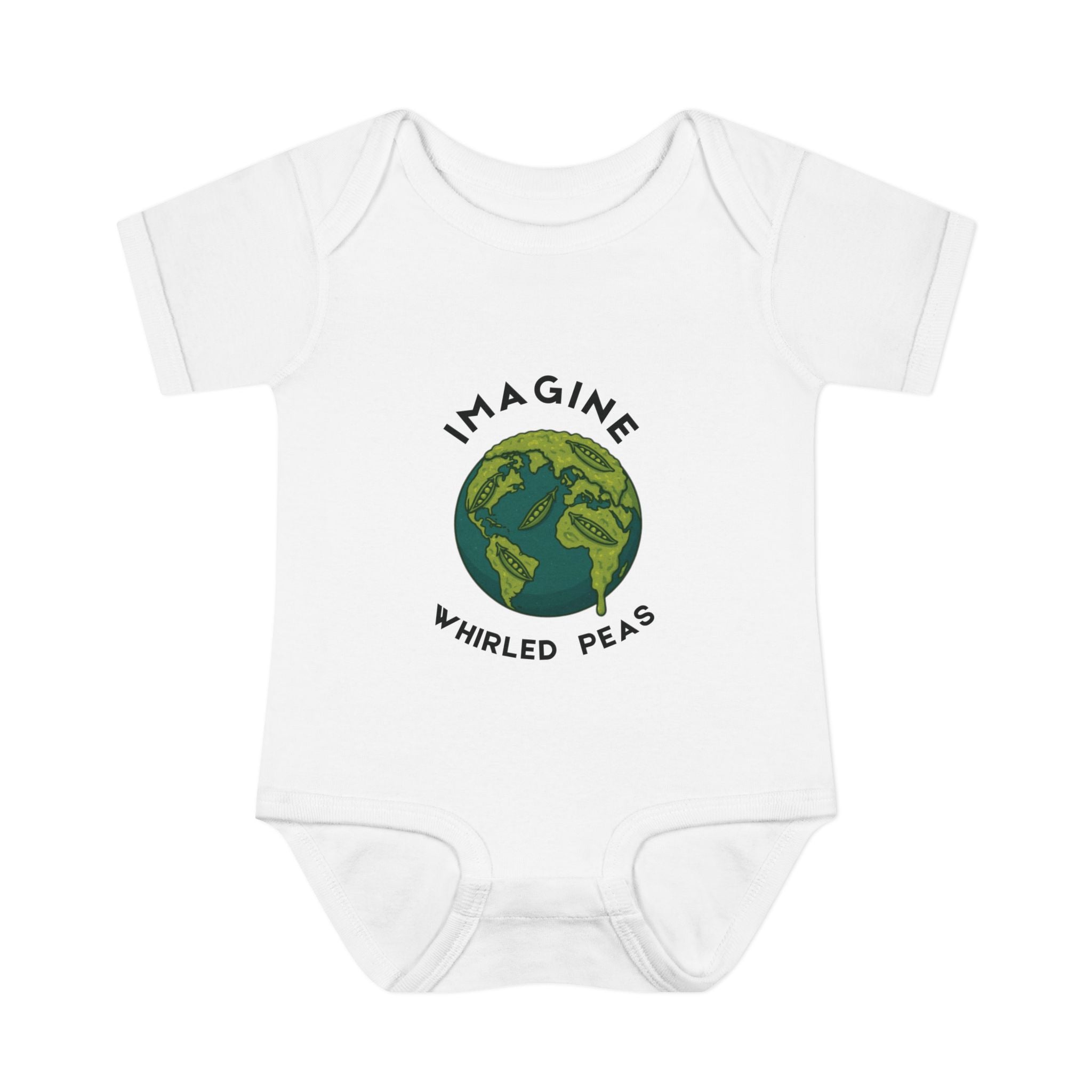 Imagine Whirled Peas Baby Onesie | Whimsical Pun Bodysuit for Babies - Mutantur Labs LLC