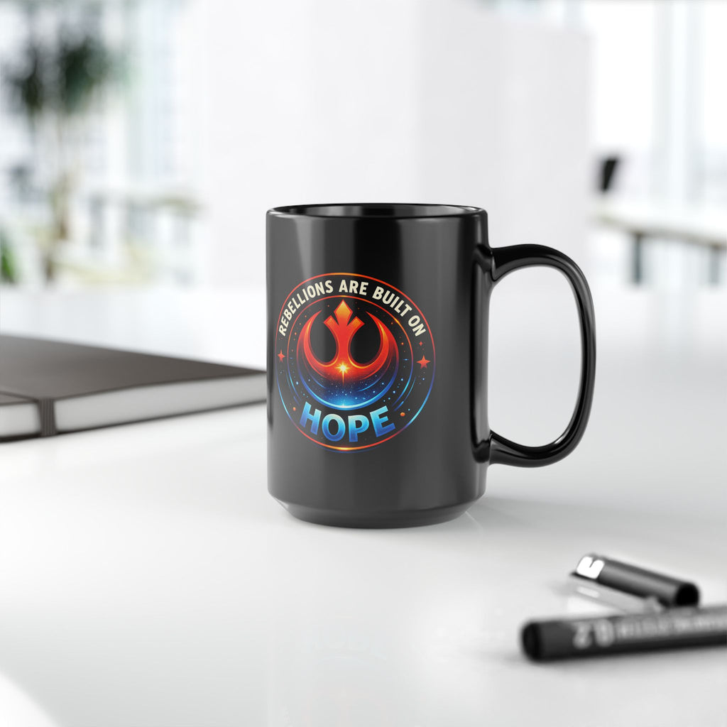 Hope Emblem Mug — Sci Fi Rebellion-Inspired Black Ceramic Coffee Mug - Mutantur Labs LLC