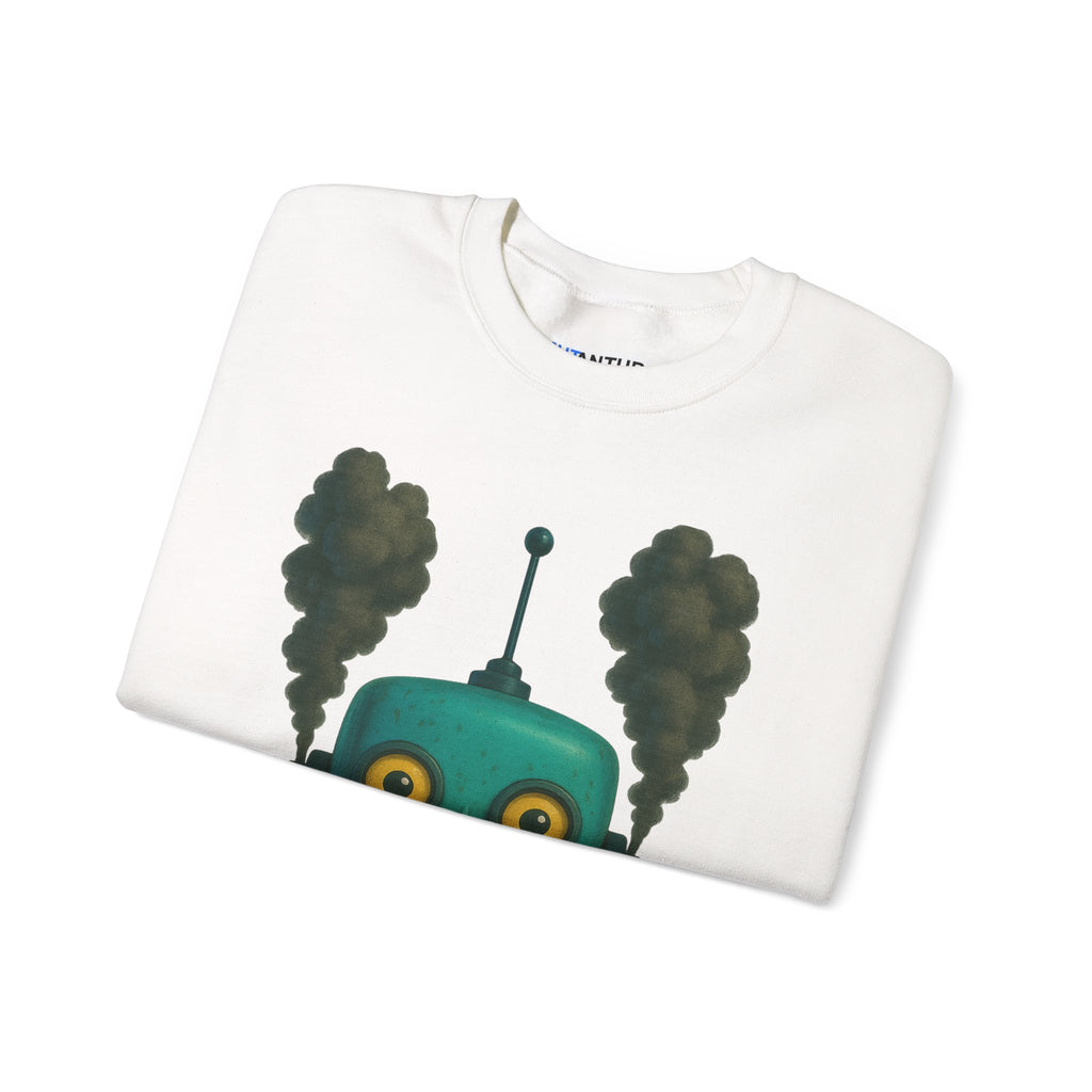 Smoking Robot Graphic Unisex Sweatshirt, Cozy Crewneck Top - Mutantur Labs LLC