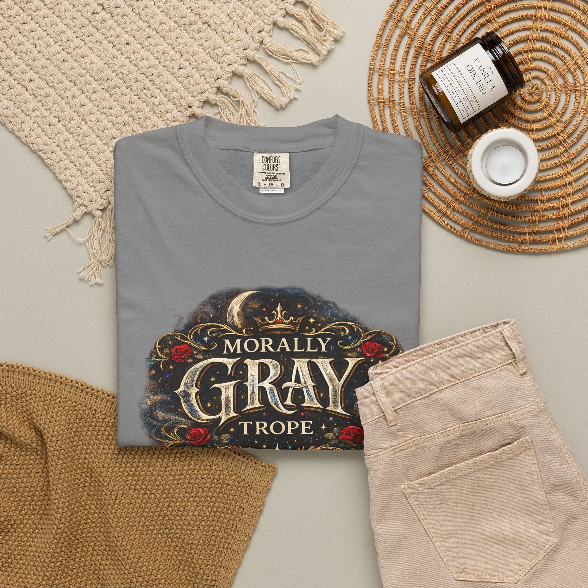 Morally Gray Trope Comfort Colors gothic fantasy graphic tee, alternate angle