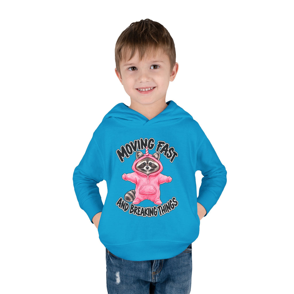 Toddler Hoodie — "Moving Fast and Breaking Things" Pink Raccoon Pullover