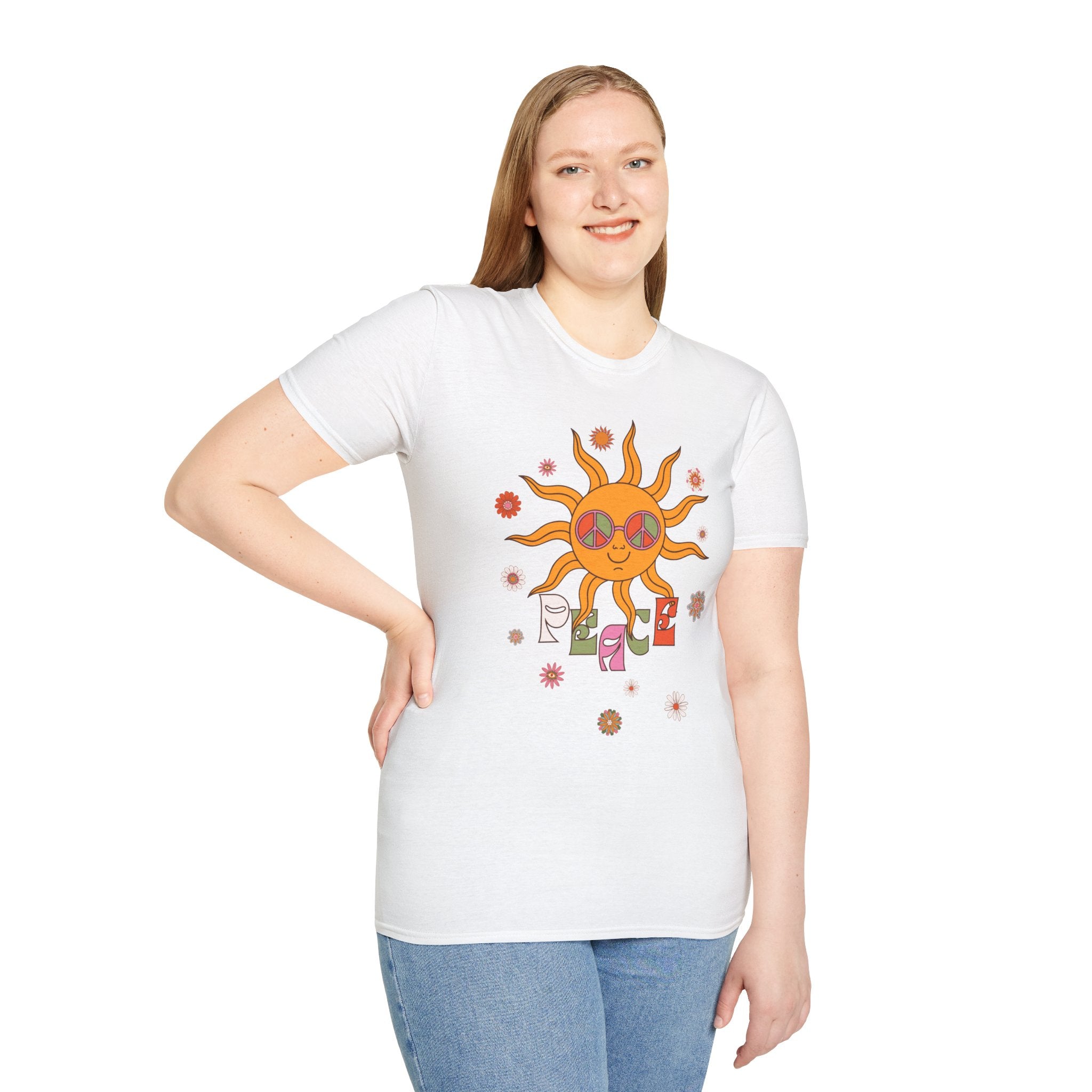 Retro Smiling Sun Peace T-Shirt | 70s Hippie Graphic Tee - Mutantur Labs LLC