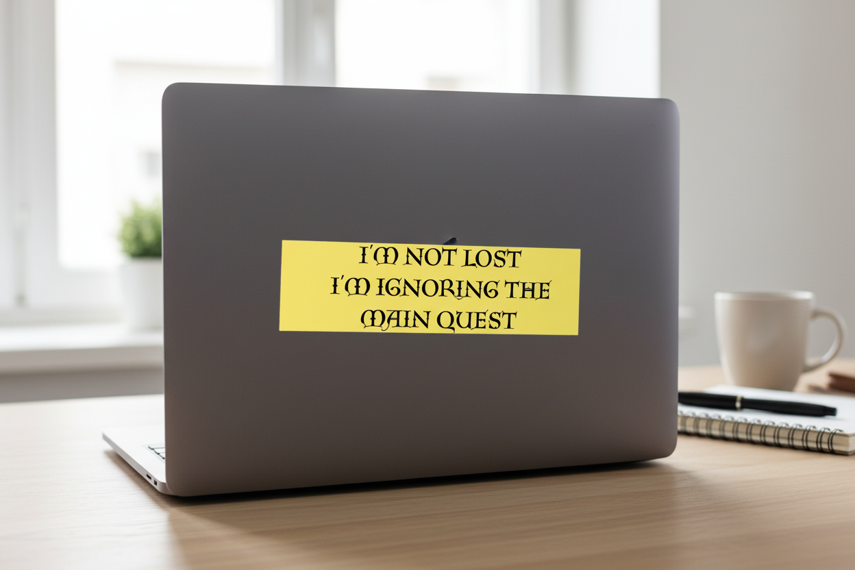 Bumper Sticker — “I’m Not Lost, I’m Ignoring the Main Quest” Funny RPG Gamer Decal