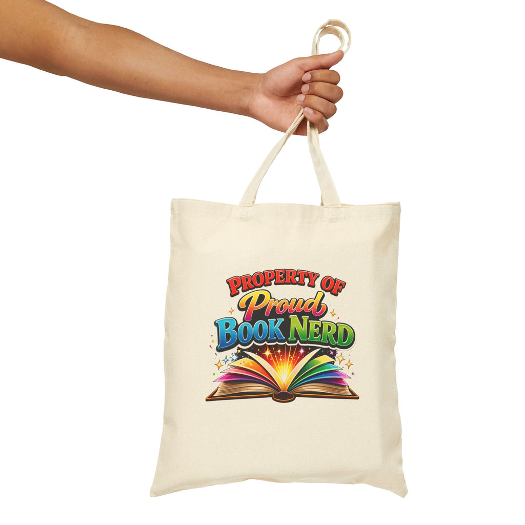 Tote Bag — "Property of Proud Book Nerd" Colorful Open Book Library Tote - Mutantur Labs LLC