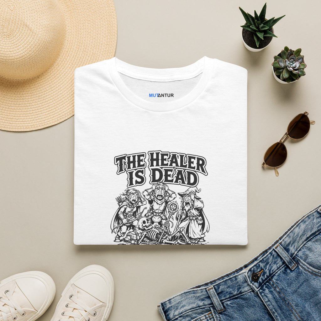 T-Shirt — "The Healer Is Dead" RPG Party Tee (Good Luck Everyone)