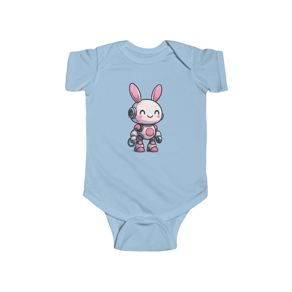 Happy Pink Robot Bunny Infant Bodysuit – Gentle Sci-Fi Baby One-Piece - Mutantur Labs LLC