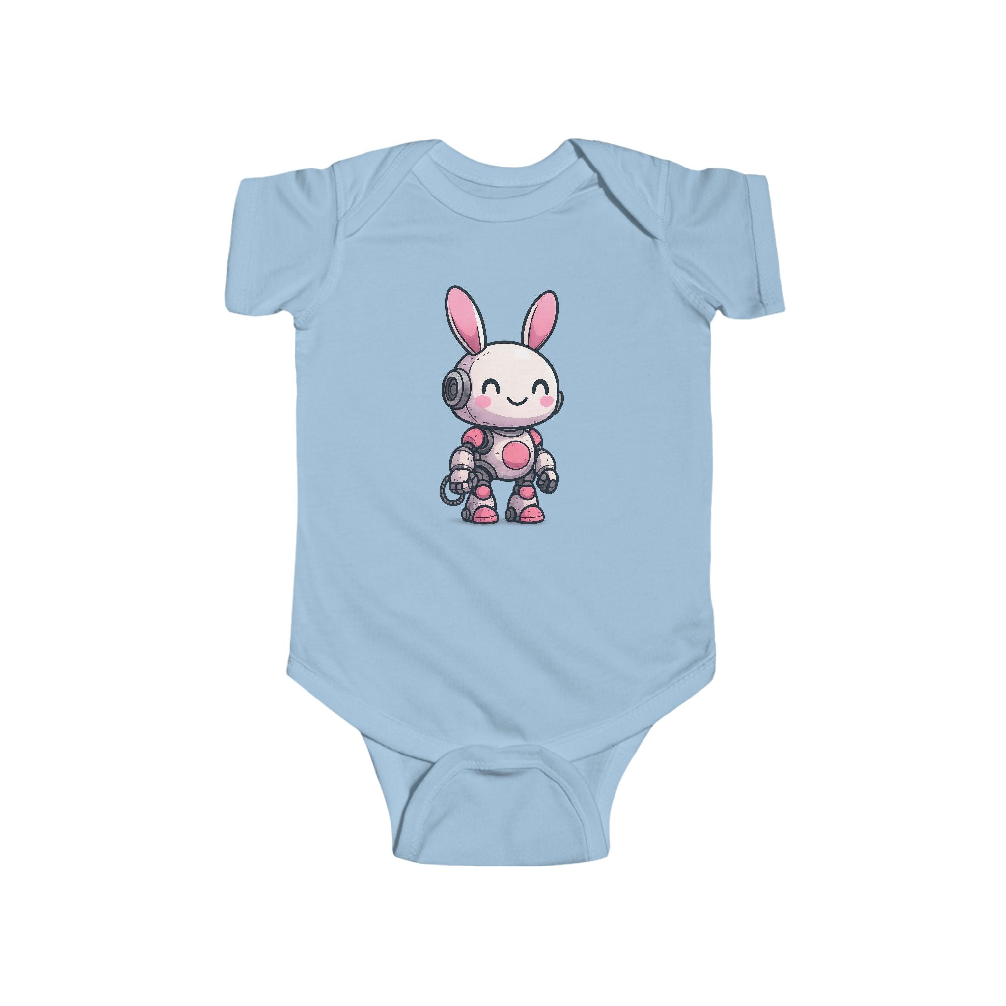 Happy Pink Robot Bunny Infant Bodysuit – Gentle Sci-Fi Baby One-Piece - Mutantur Labs LLC