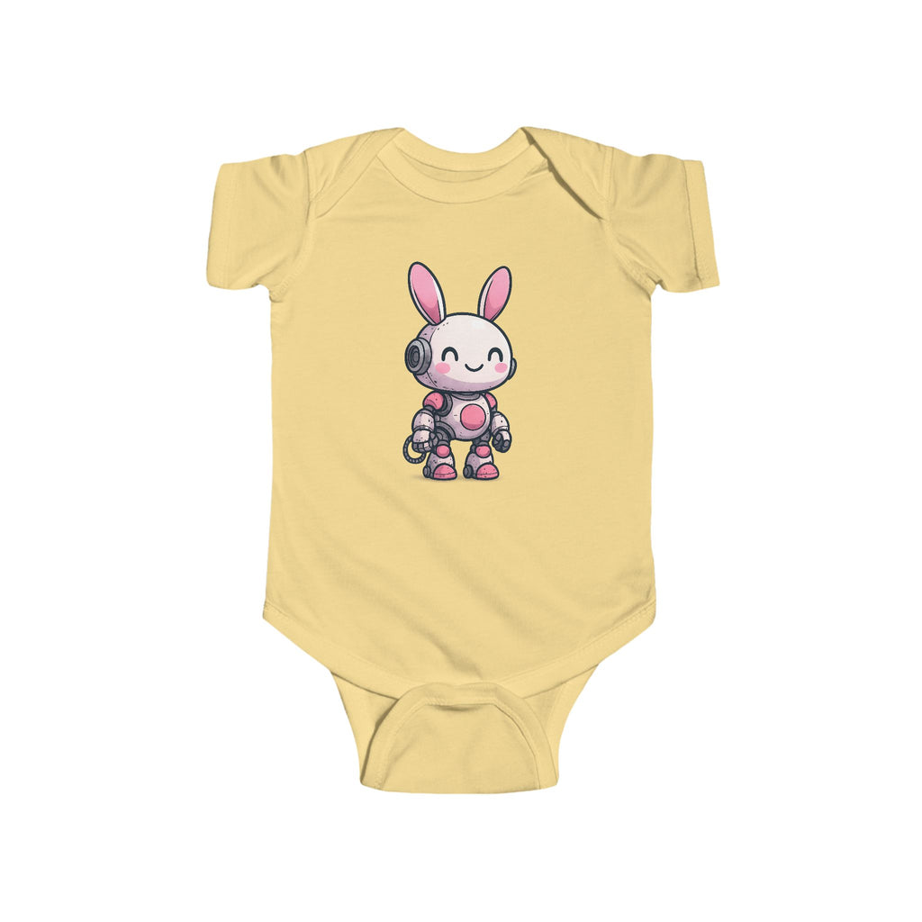 Happy Pink Robot Bunny Infant Bodysuit – Gentle Sci-Fi Baby One-Piece - Mutantur Labs LLC