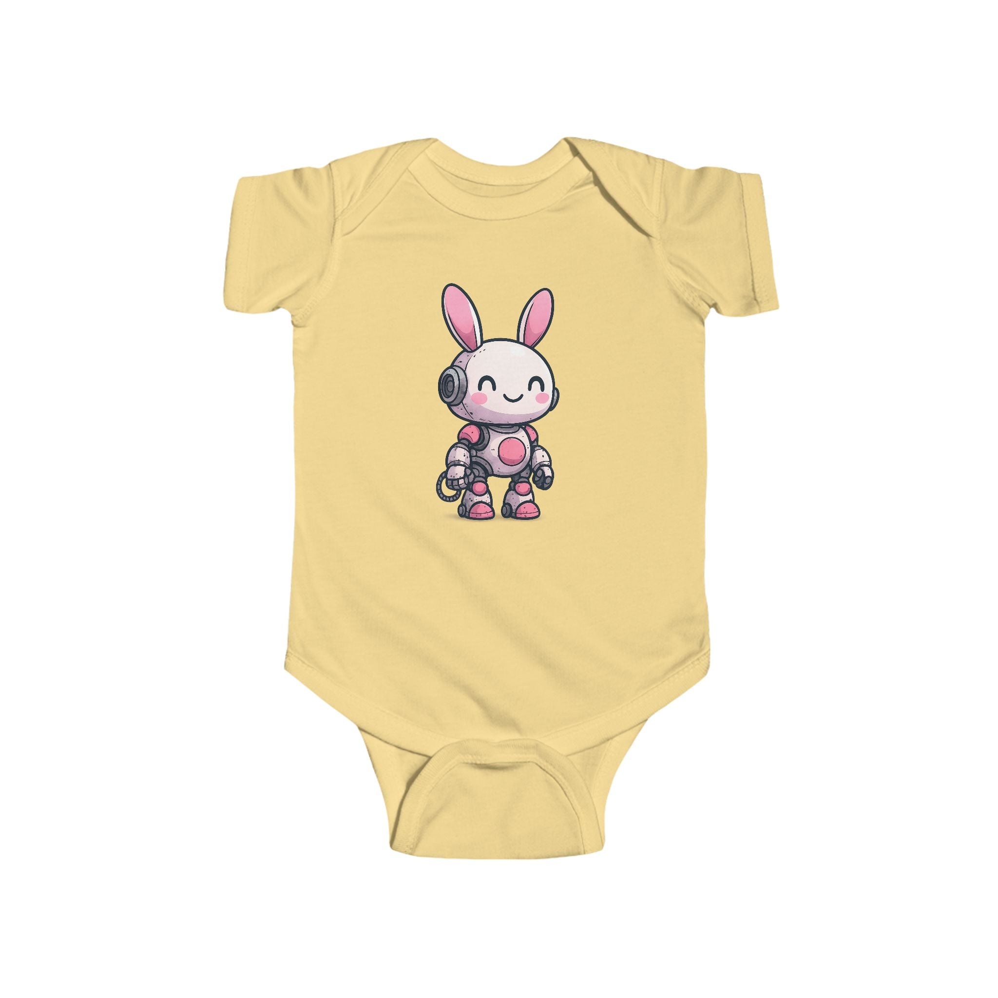 Happy Pink Robot Bunny Infant Bodysuit – Gentle Sci-Fi Baby One-Piece - Mutantur Labs LLC