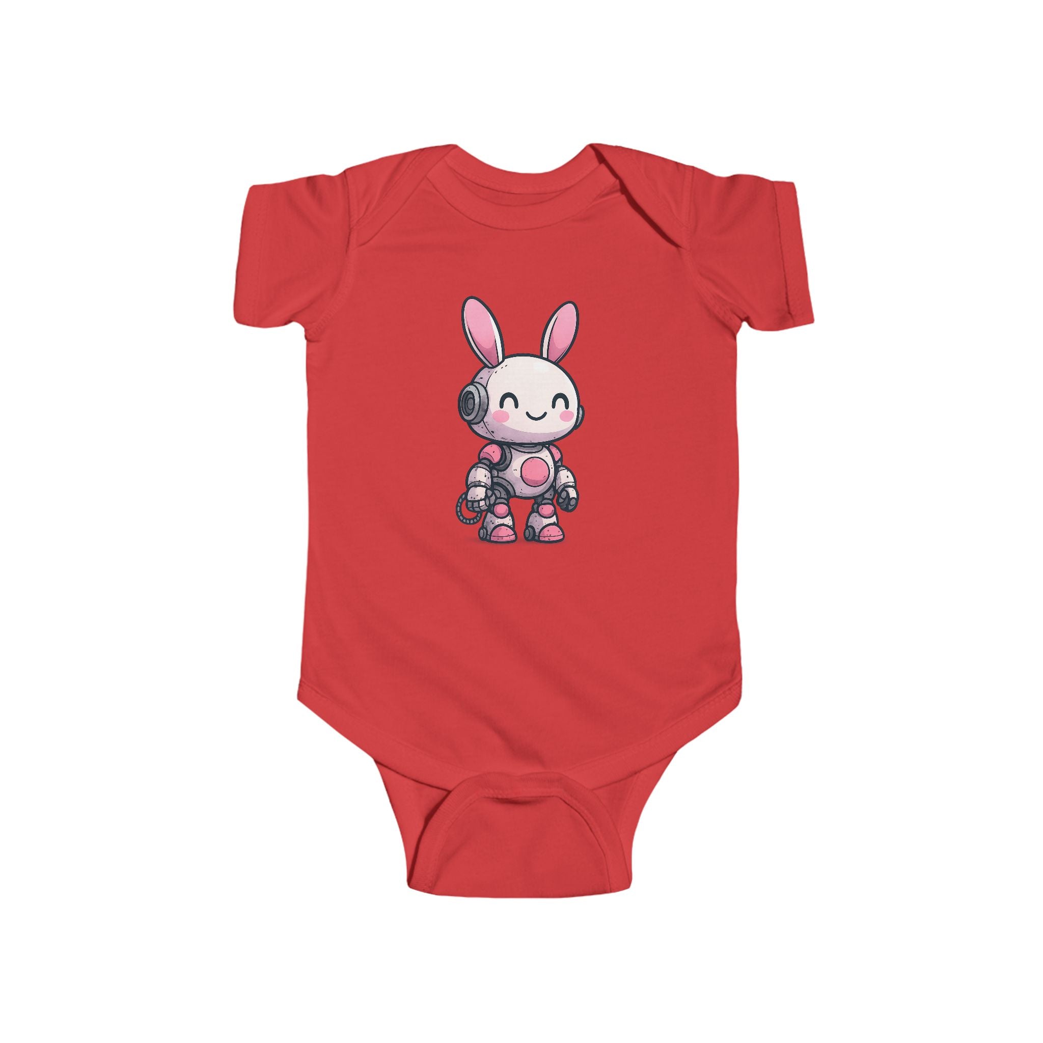 Happy Pink Robot Bunny Infant Bodysuit – Gentle Sci-Fi Baby One-Piece - Mutantur Labs LLC