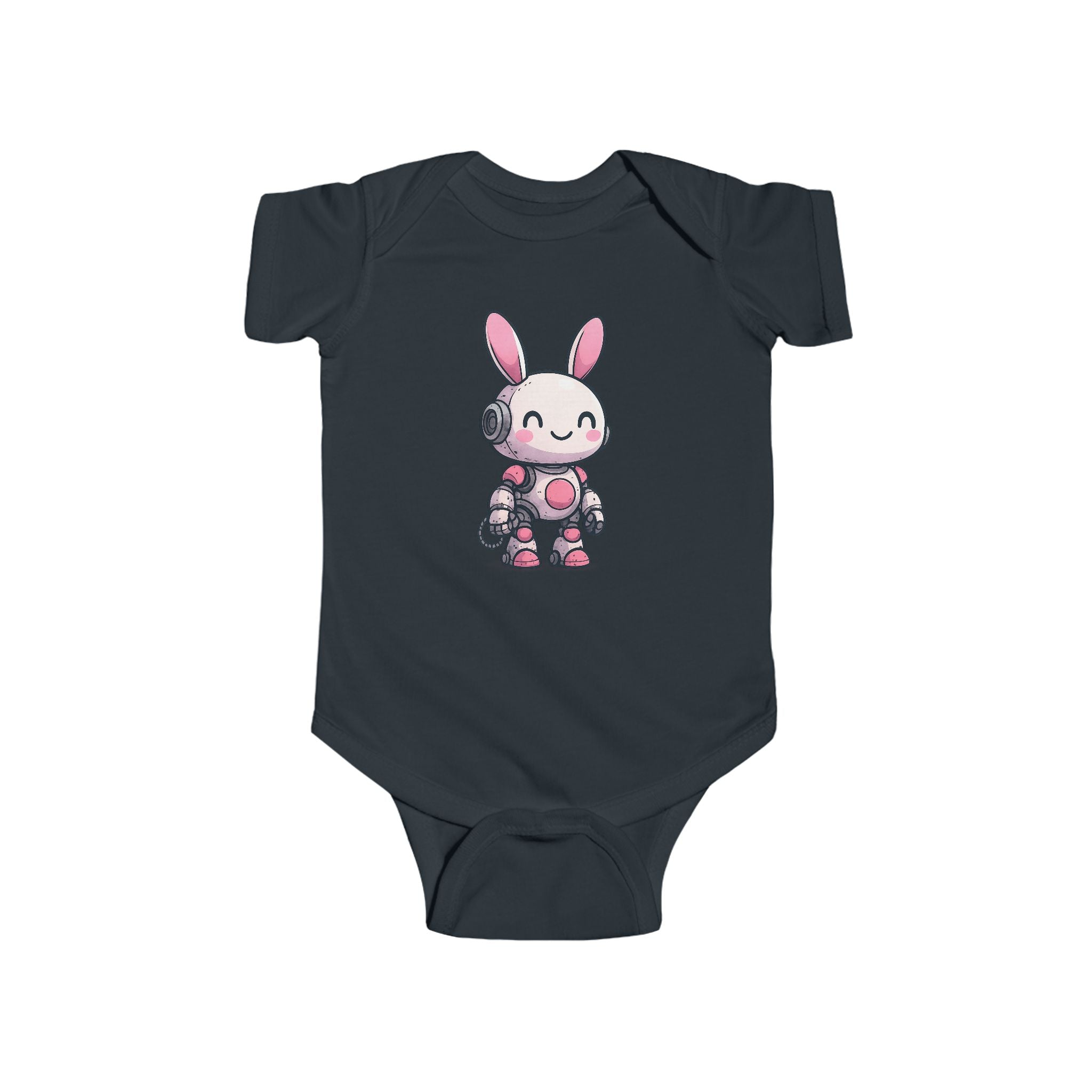 Happy Pink Robot Bunny Infant Bodysuit – Gentle Sci-Fi Baby One-Piece - Mutantur Labs LLC
