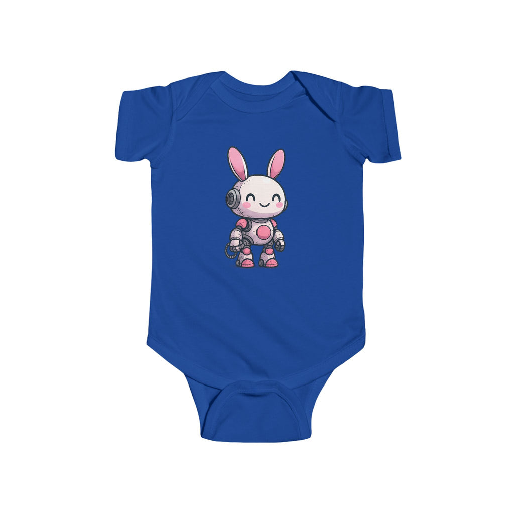 Happy Pink Robot Bunny Infant Bodysuit – Gentle Sci-Fi Baby One-Piece - Mutantur Labs LLC