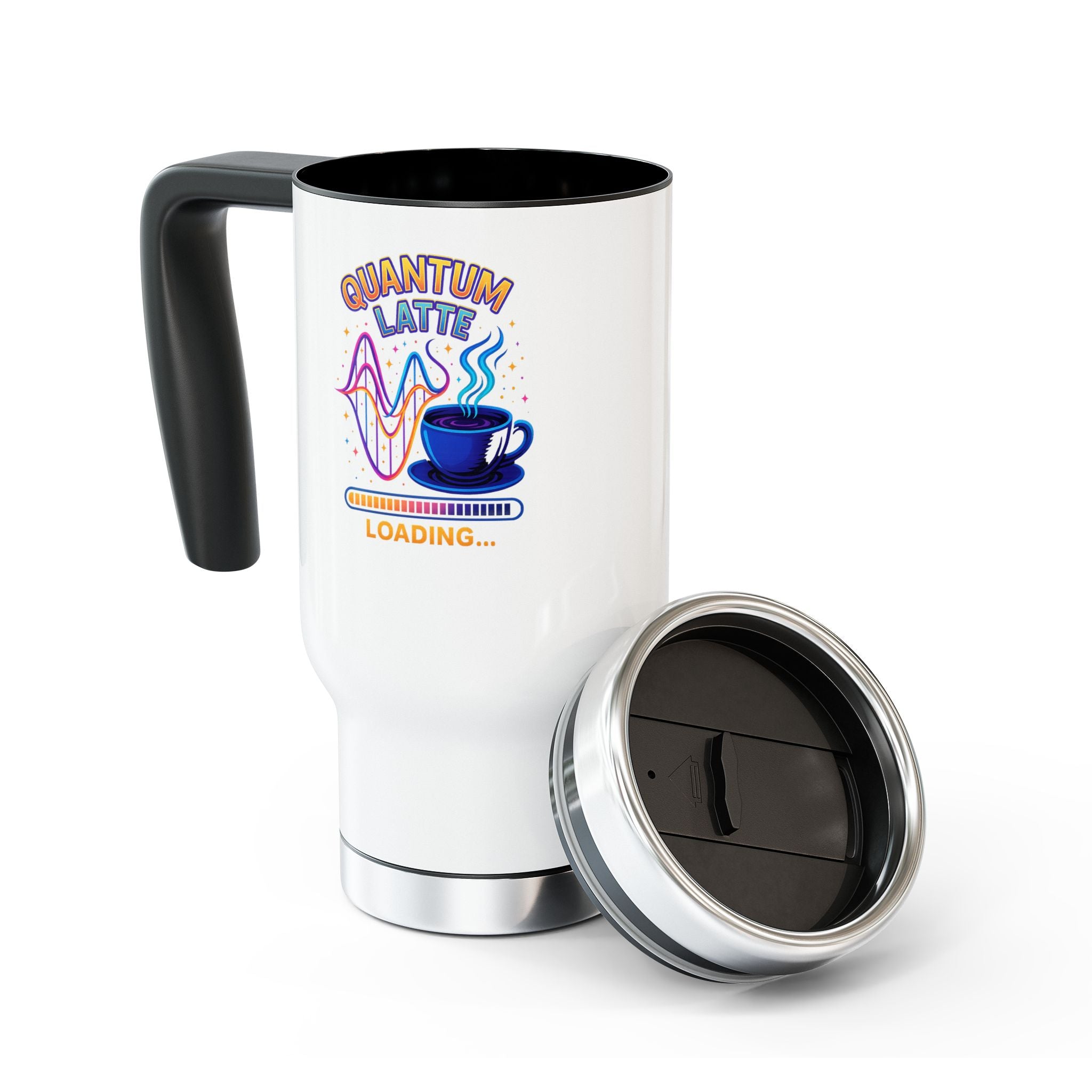 Quantum Latte Loading Travel Mug — 14oz Stainless Steel Coffee Tumbler - Mutantur Labs LLC