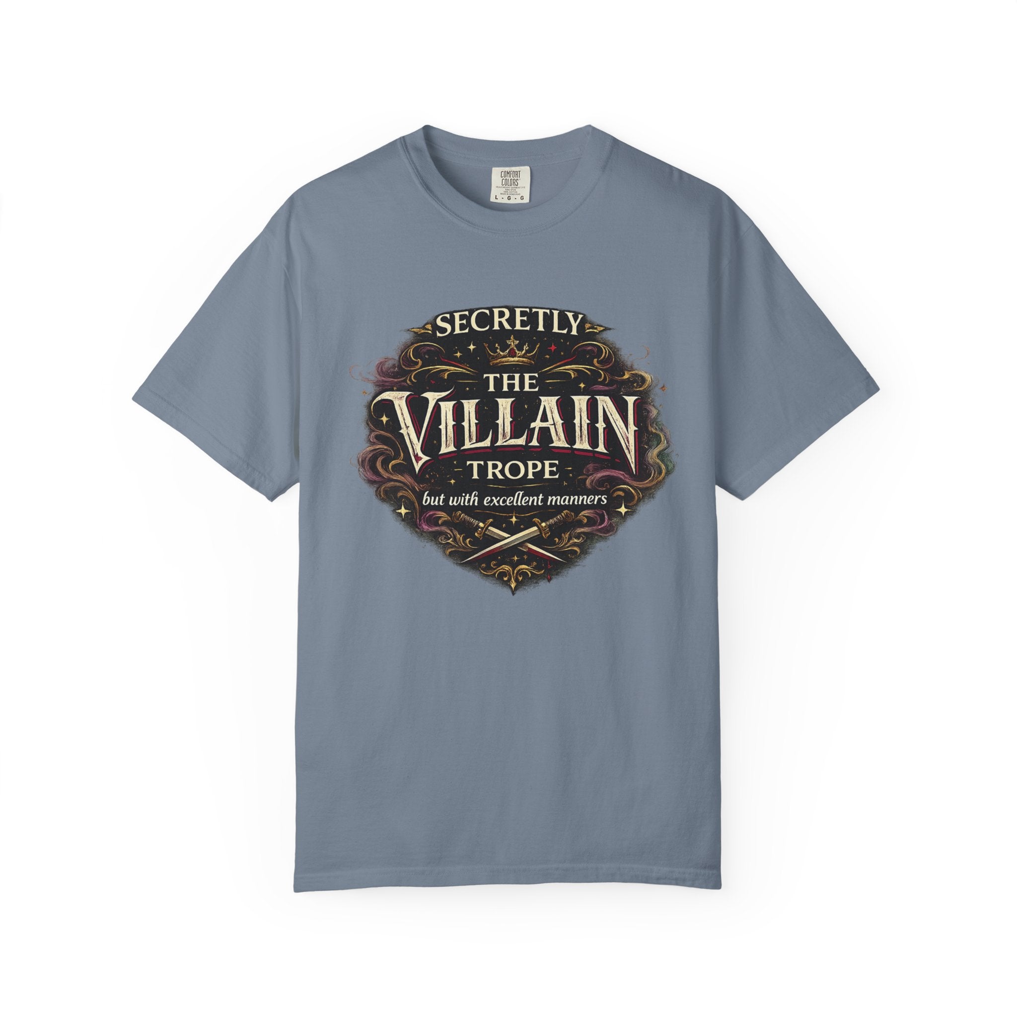 Villain Trope vintage fantasy Comfort Colors graphic tee, front view