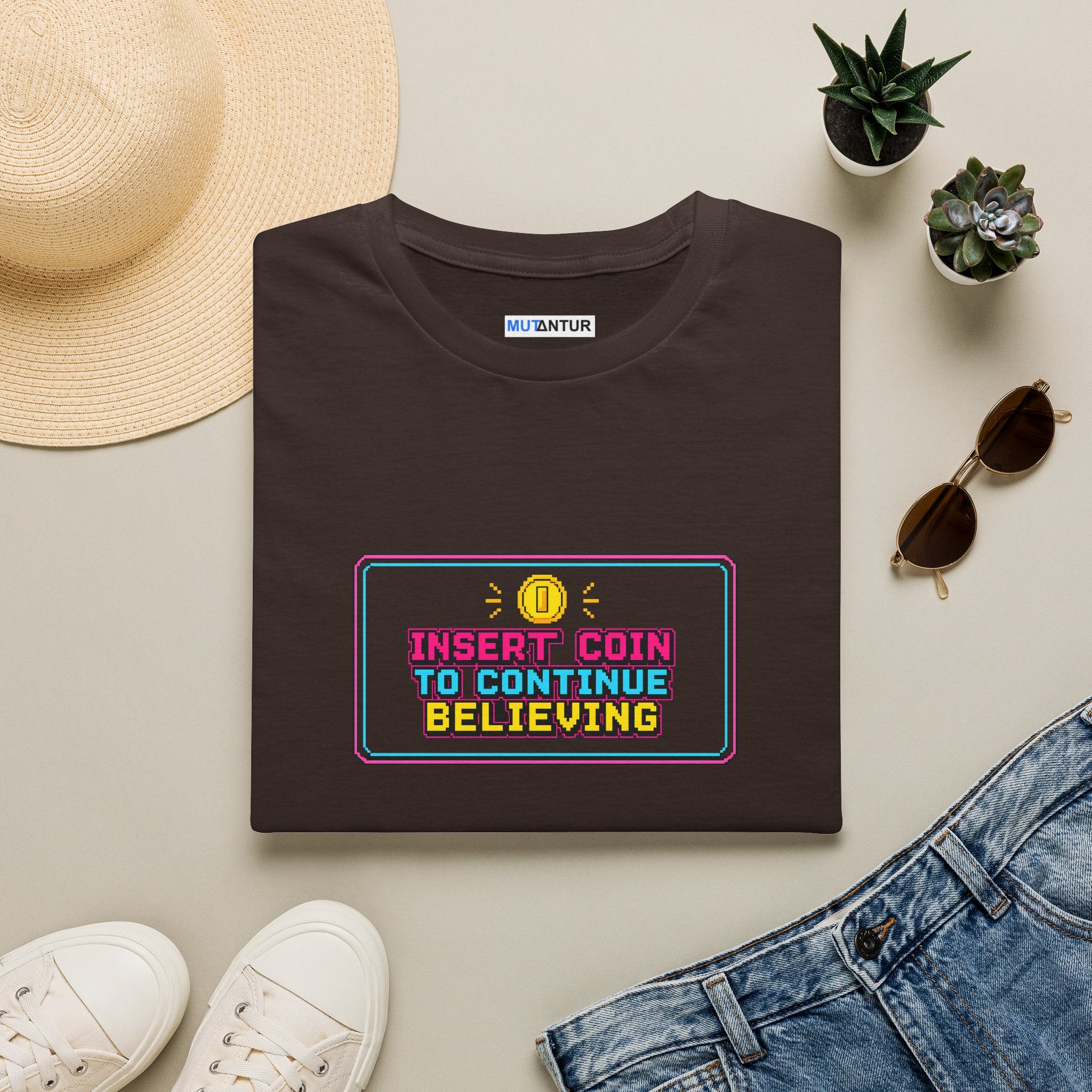Insert Coin To Continue Believing T-Shirt | Retro Arcade Gamer Tee