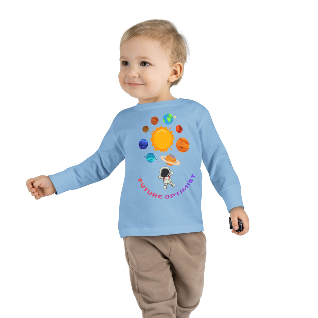 Future Optimist Astronaut toddler long sleeve tee | Solar System planets design - Mutantur Labs LLC