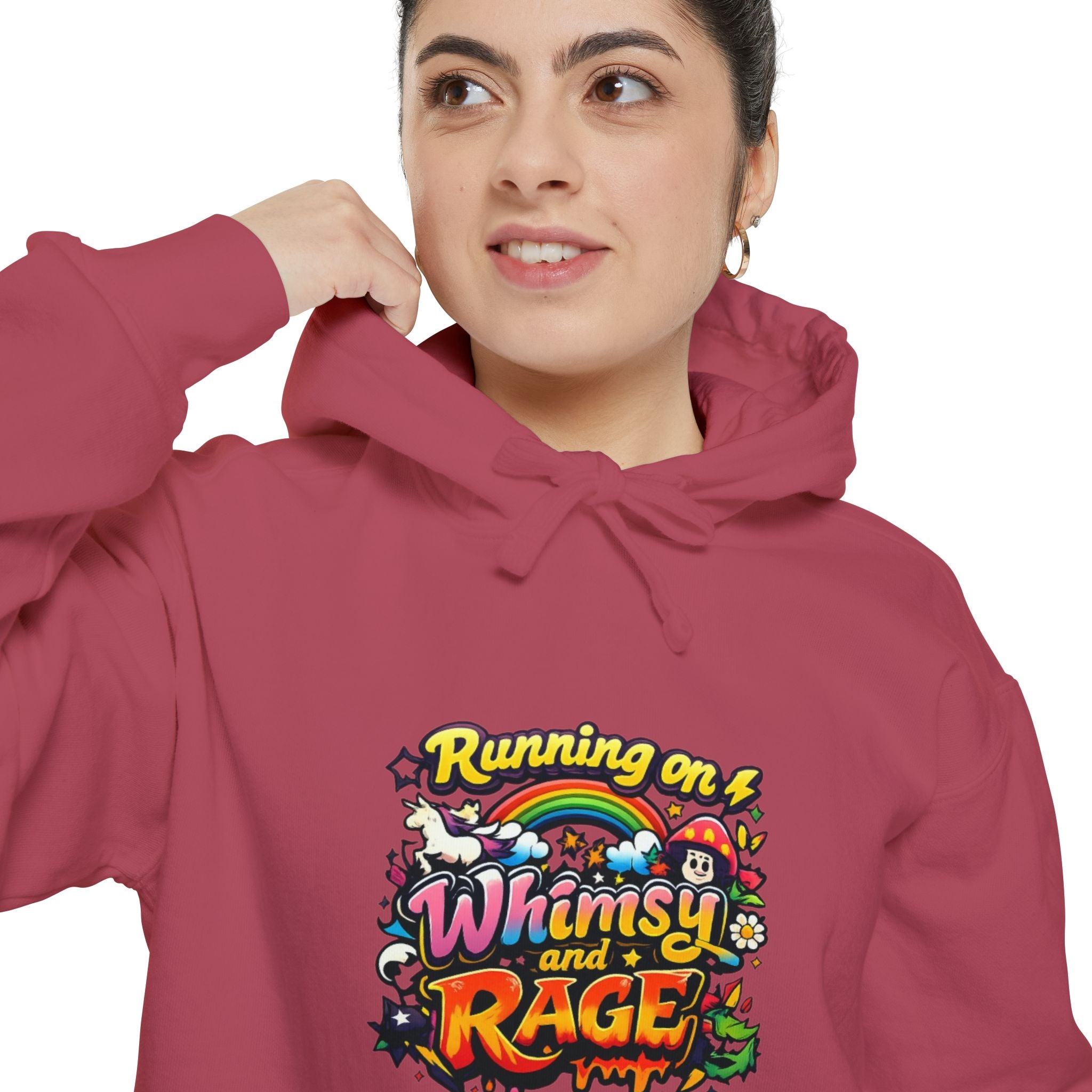 Hoodie — "Running on a Whimsy and Rage" Colorful Graphic Pullover