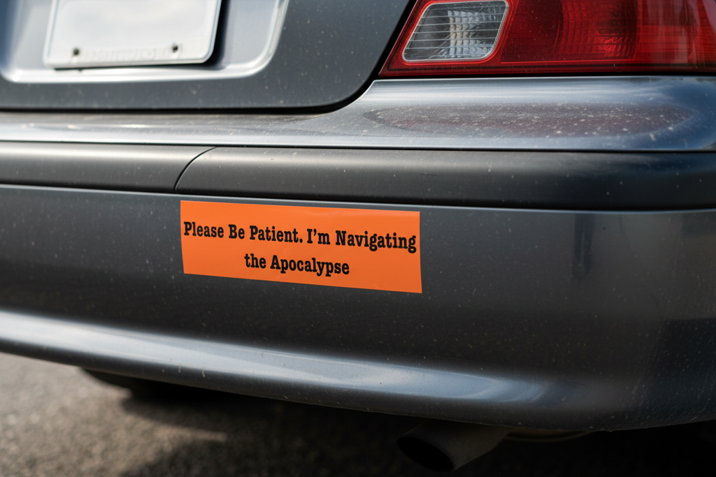 Please Be Patient I’m Navigating the Apocalypse — Funny Bumper Sticker - Mutantur Labs LLC