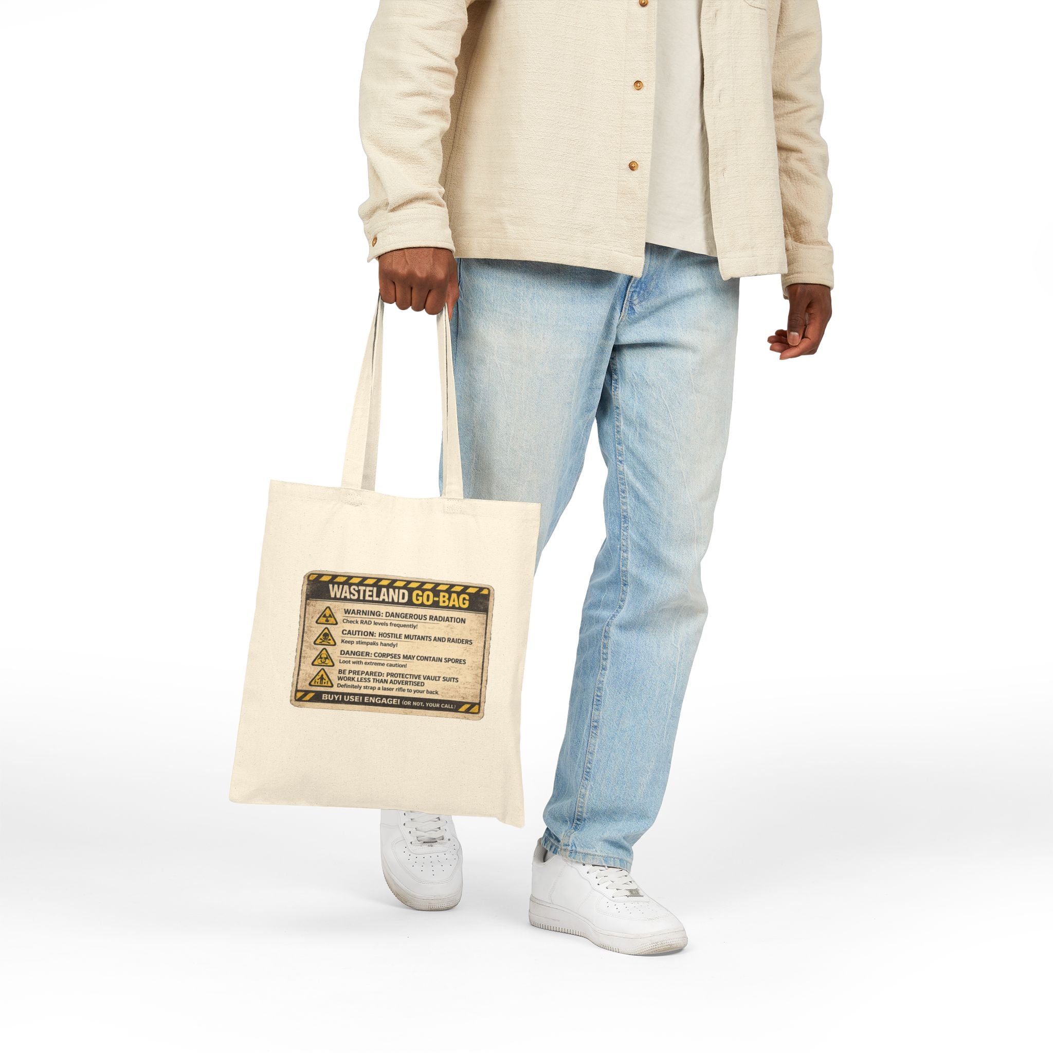 Wasteland Go-Bag Canvas Tote — Post-Apocalyptic Survival Warning Print - Mutantur Labs LLC