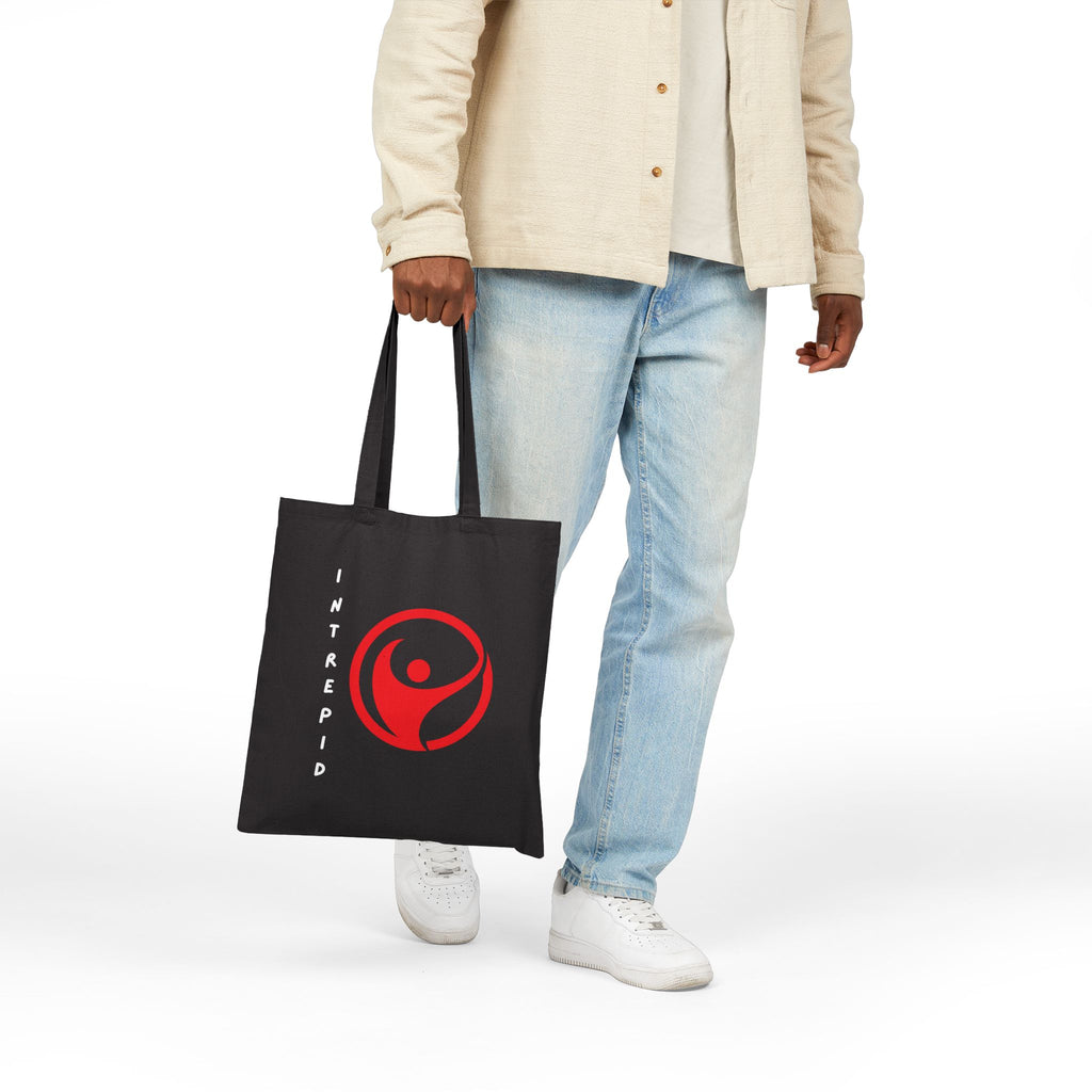 Intrepid Red Emblem Tote Bag | Bold Cotton Graphic Bag - Mutantur Labs LLC