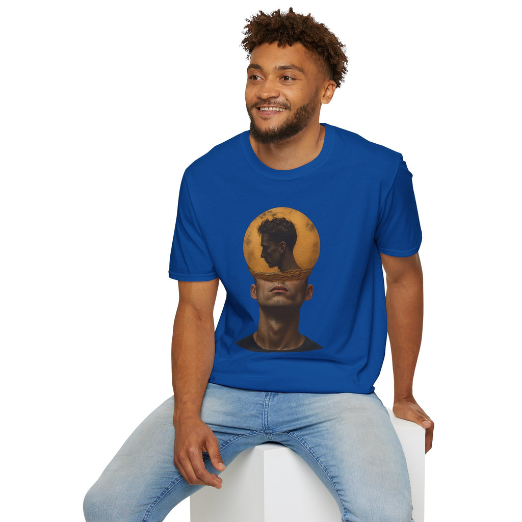 Surreal Double Portrait T-Shirt | Abstract Head Silhouette, Moon Circle - Mutantur Labs LLC