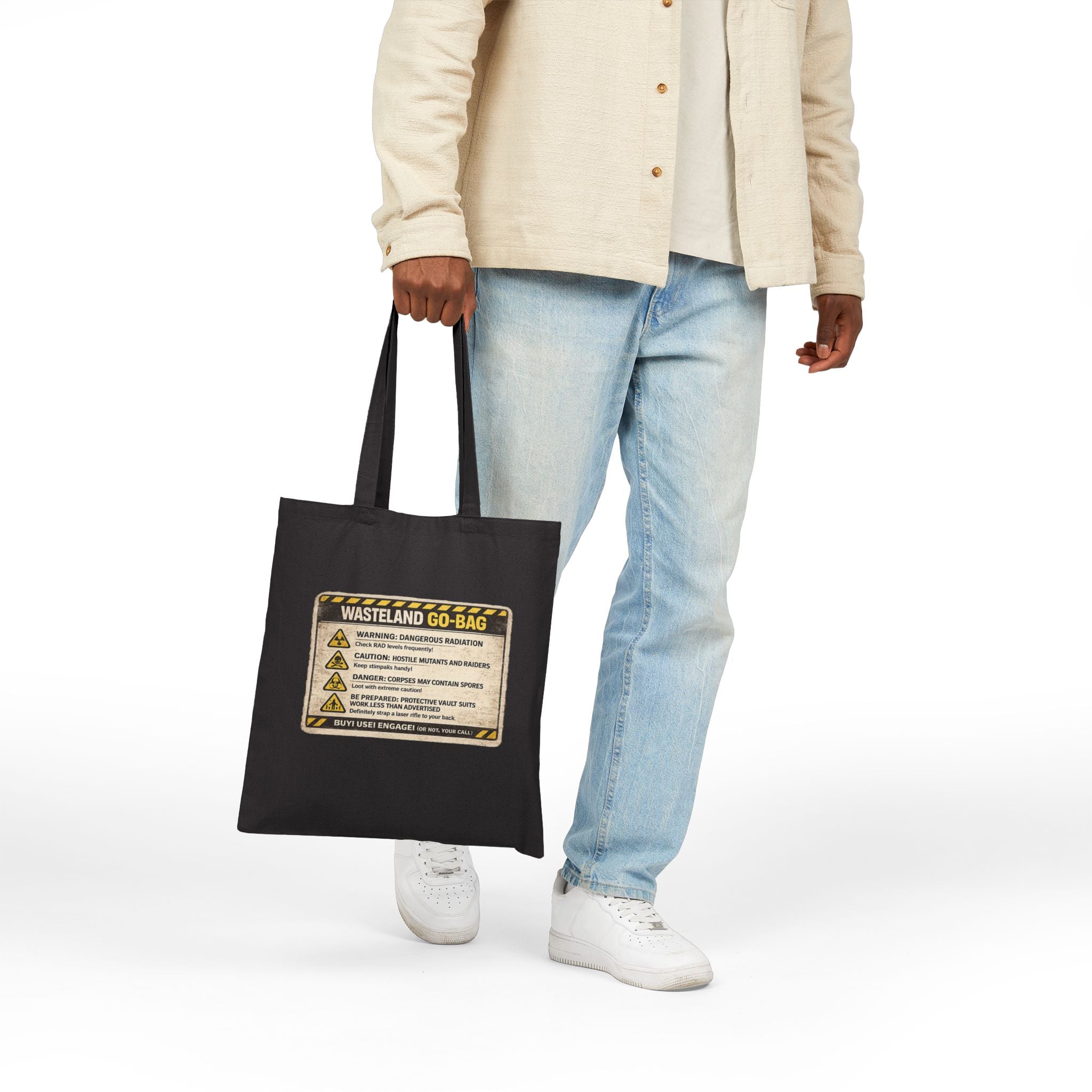 Wasteland Go-Bag Canvas Tote — Post-Apocalyptic Survival Warning Print - Mutantur Labs LLC