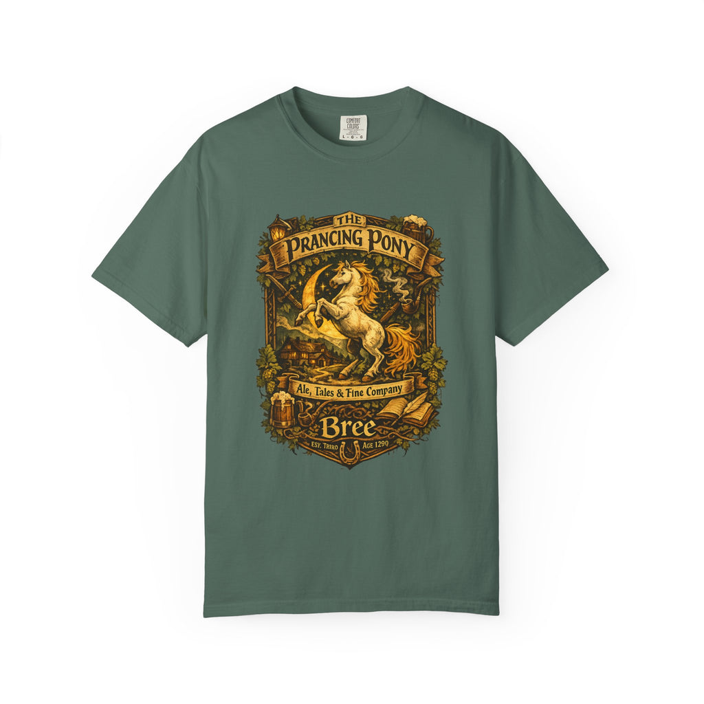 Prancing Pony Fantasy T-Shirt | Vintage Inn Heraldry Graphic Tee - Mutantur Labs LLC
