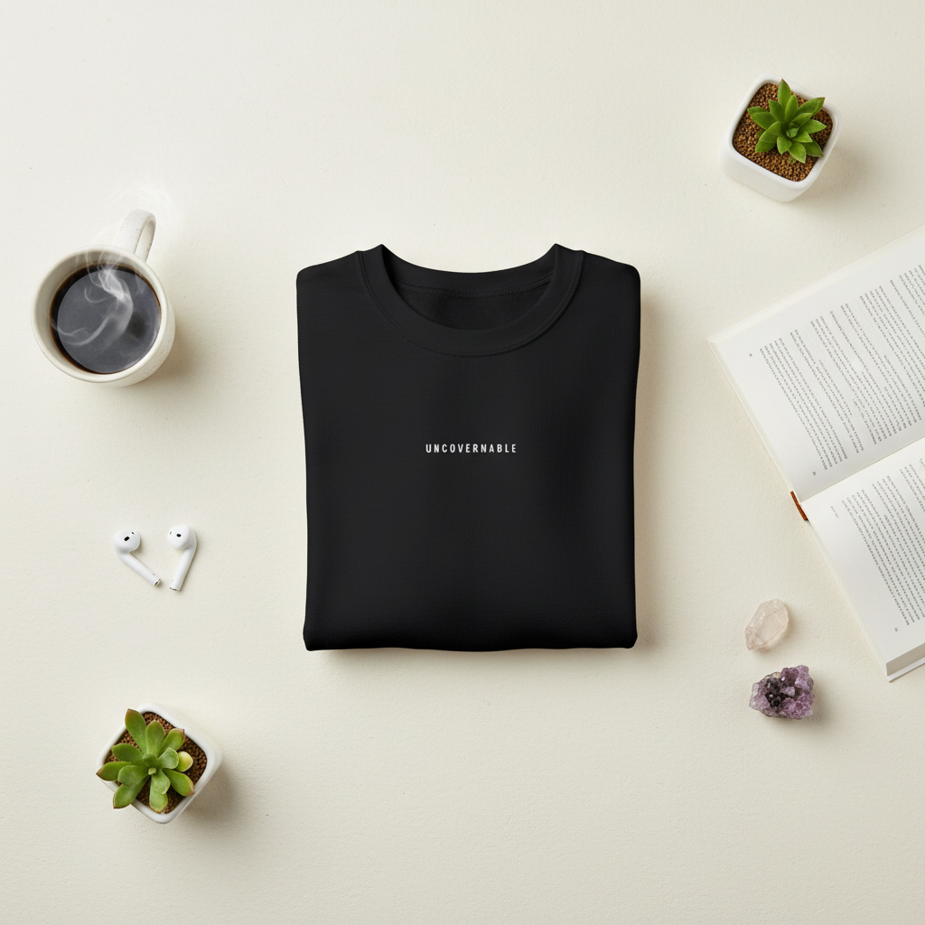 Ungovernable embroidered minimal crewneck sweatshirt, flat lay