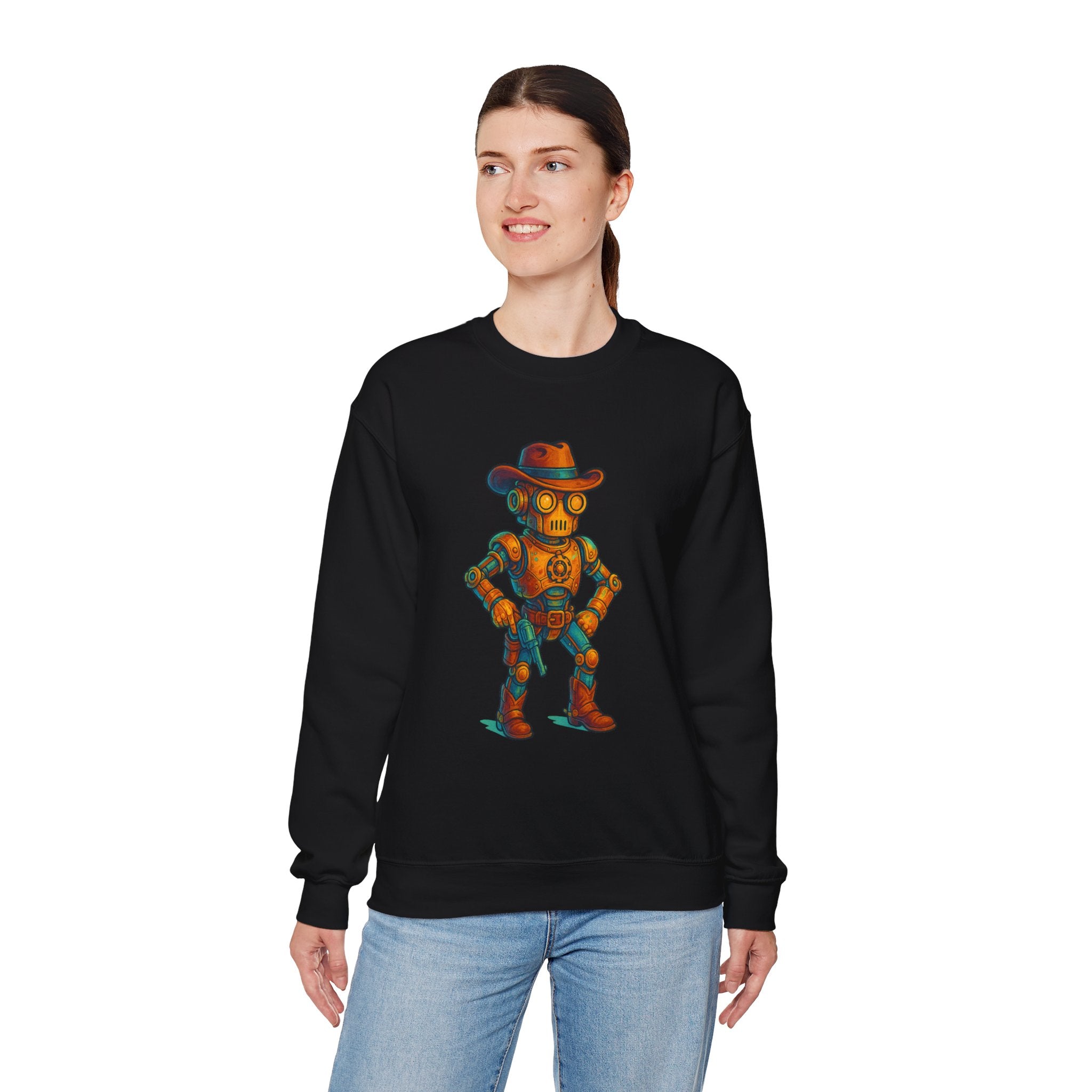 Steampunk Cowboy Robot Sweatshirt | Retro Western Graphic Crewneck - Mutantur Labs LLC