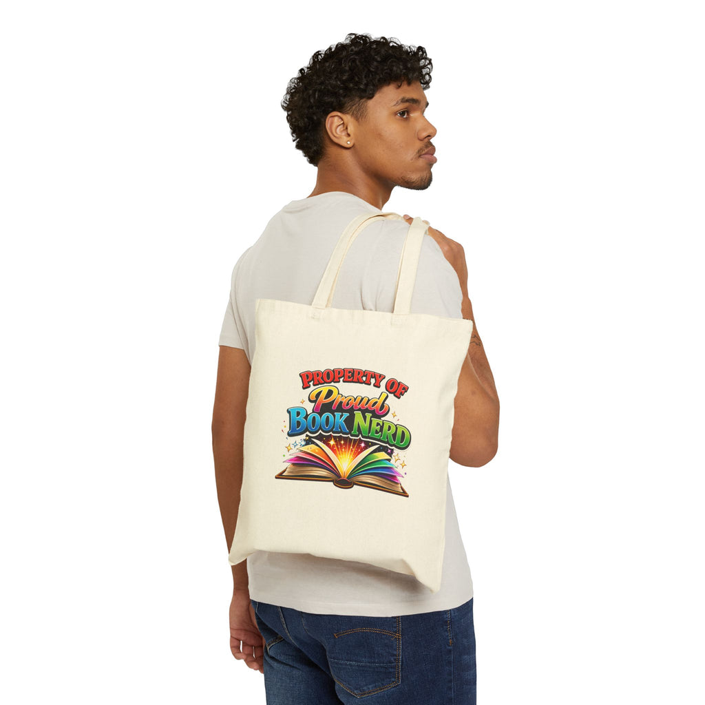 Tote Bag — "Property of Proud Book Nerd" Colorful Open Book Library Tote - Mutantur Labs LLC