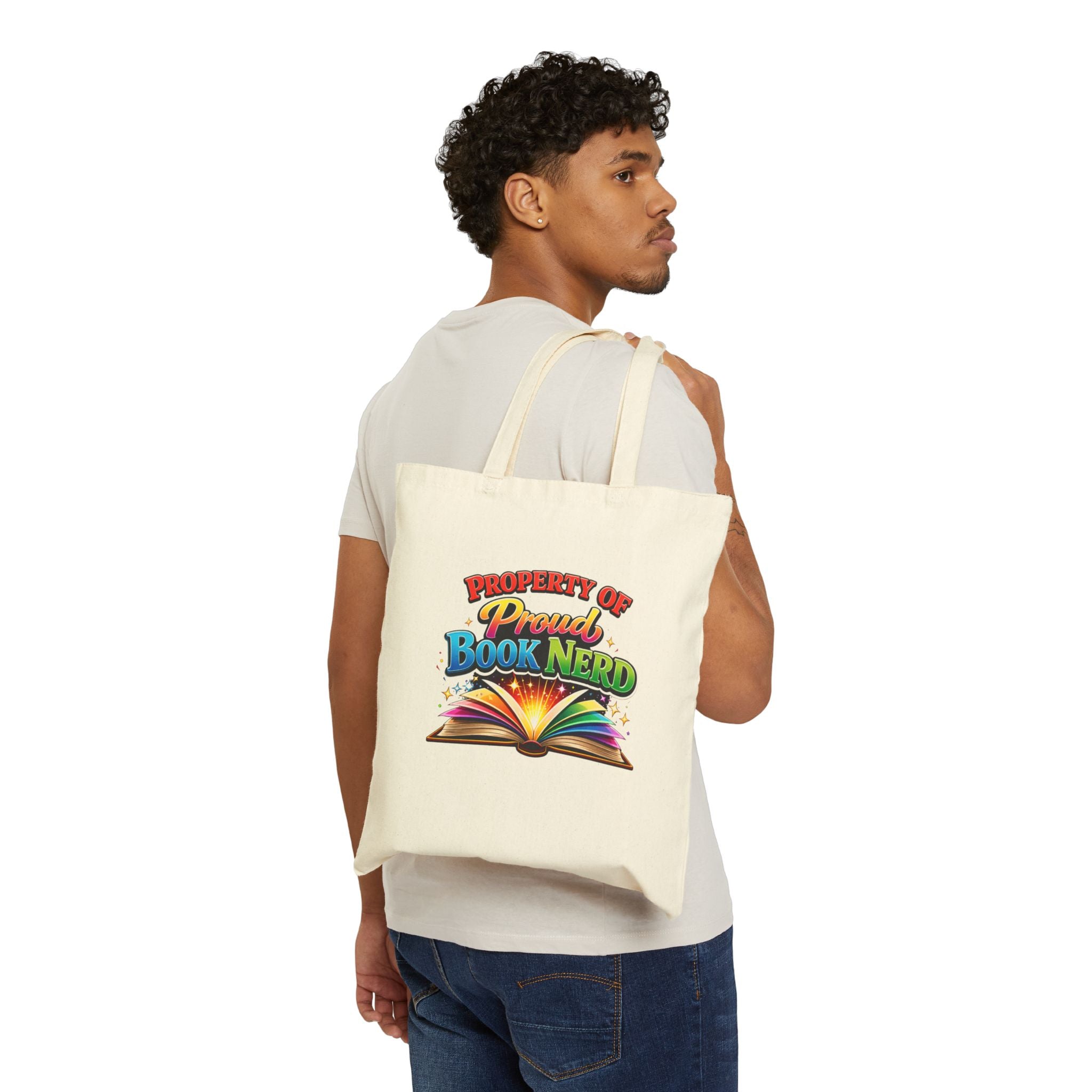 Tote Bag — "Property of Proud Book Nerd" Colorful Open Book Library Tote - Mutantur Labs LLC