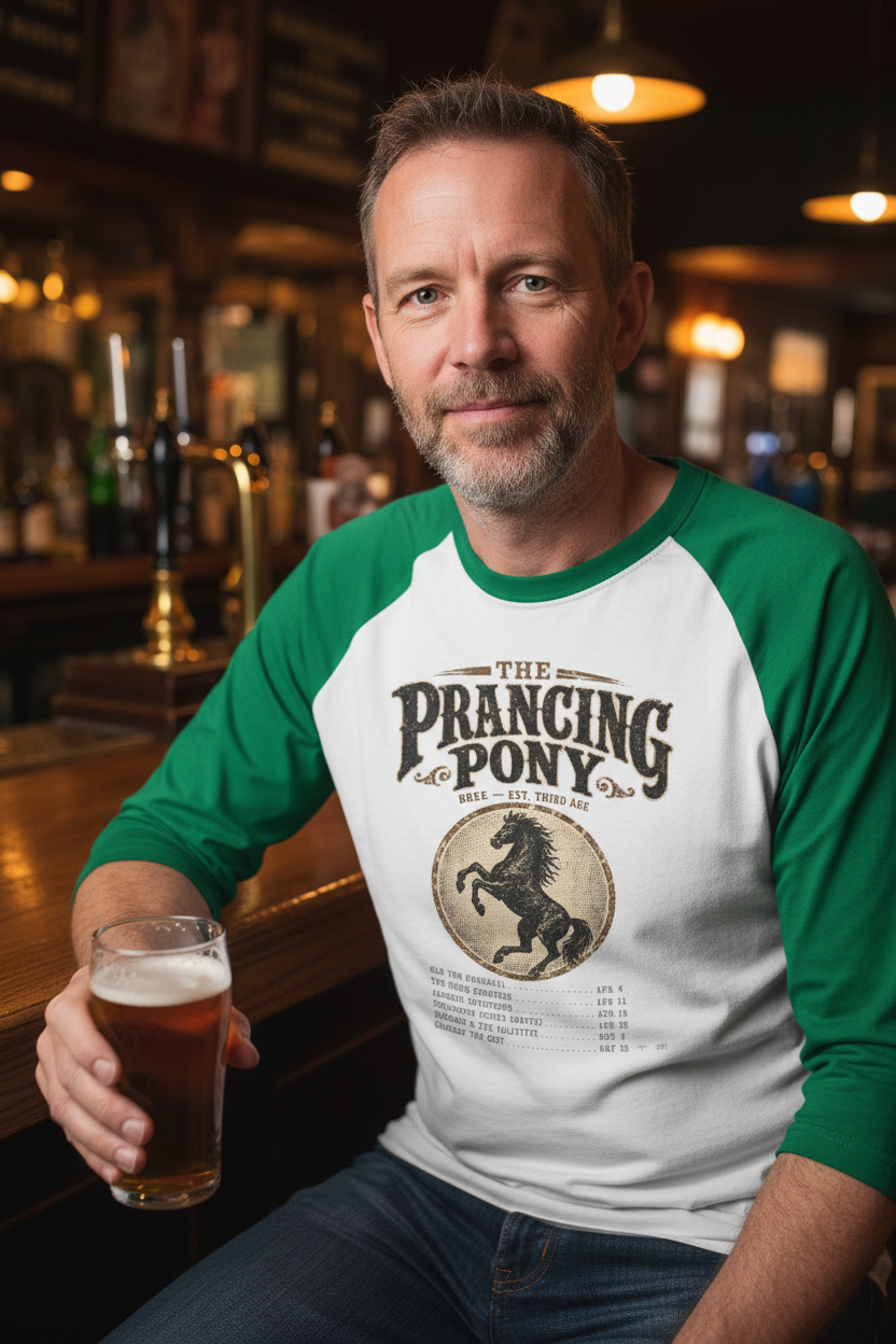 Prancing Pony Raglan Shirt — Vintage Middle-Earth Concert Tee
