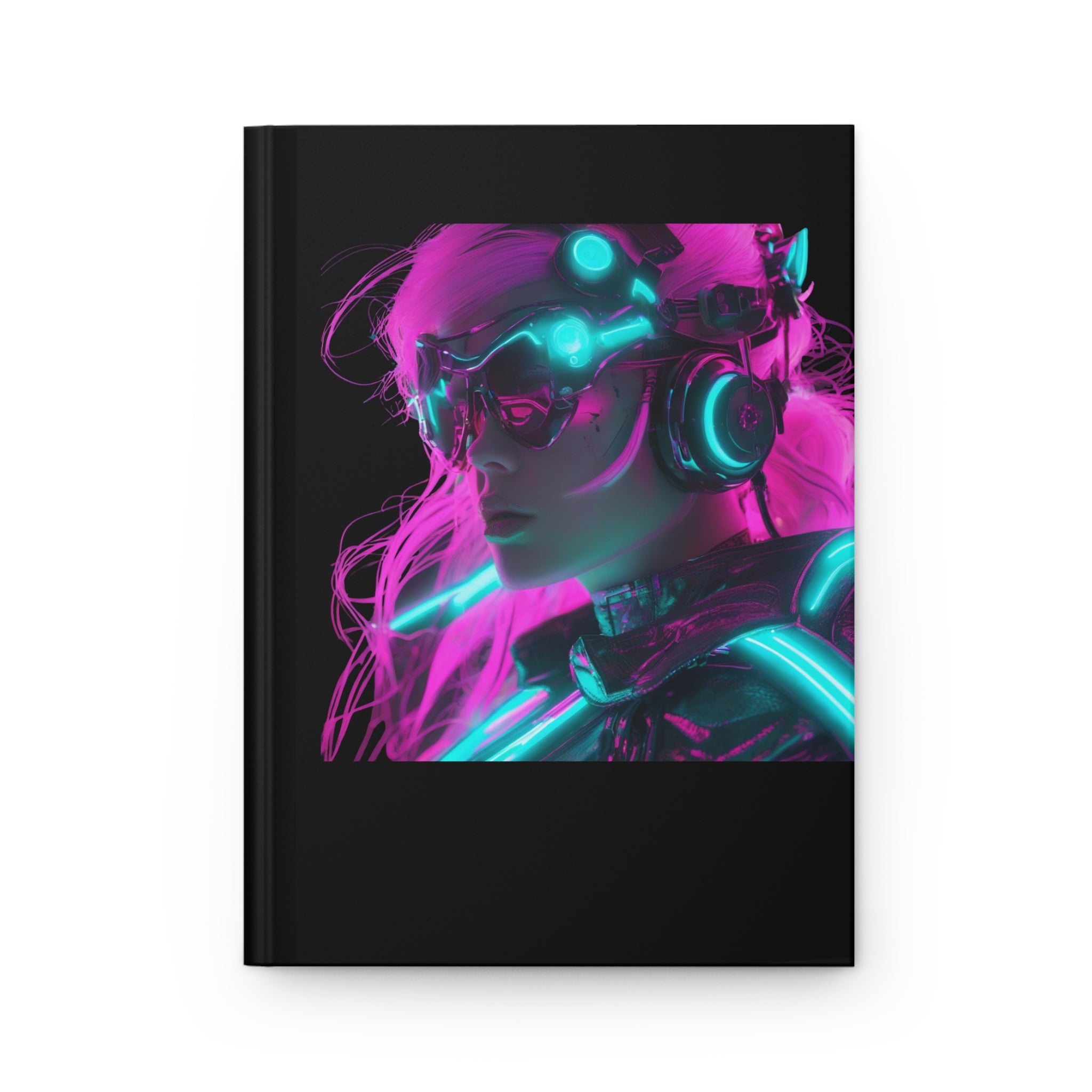 Futuristic Hardcover Journal - Neon Cyberpunk Aesthetic Writing Notebook
