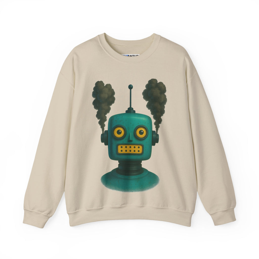 Smoking Robot Graphic Unisex Sweatshirt, Cozy Crewneck Top - Mutantur Labs LLC