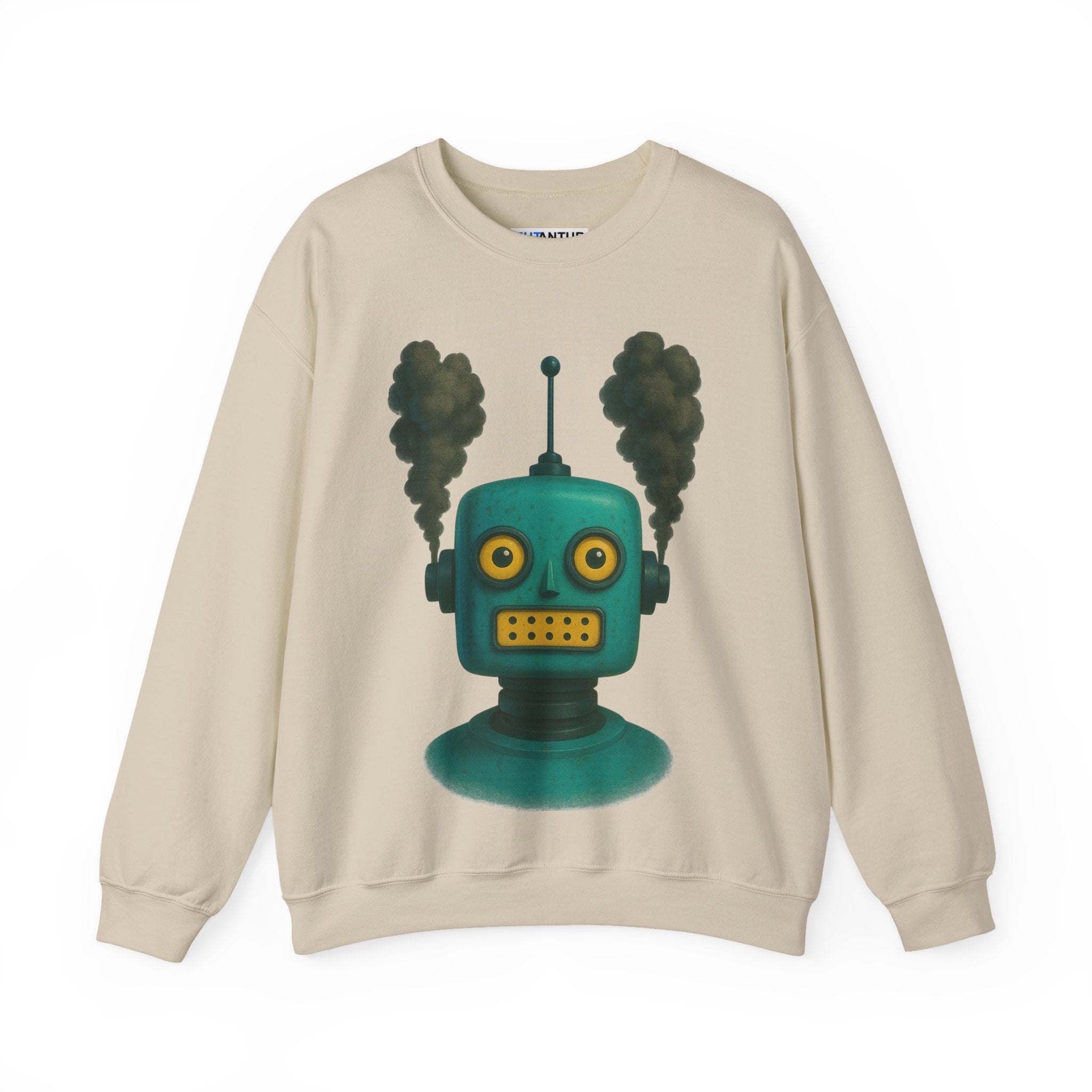 Smoking Robot Graphic Unisex Sweatshirt, Cozy Crewneck Top - Mutantur Labs LLC