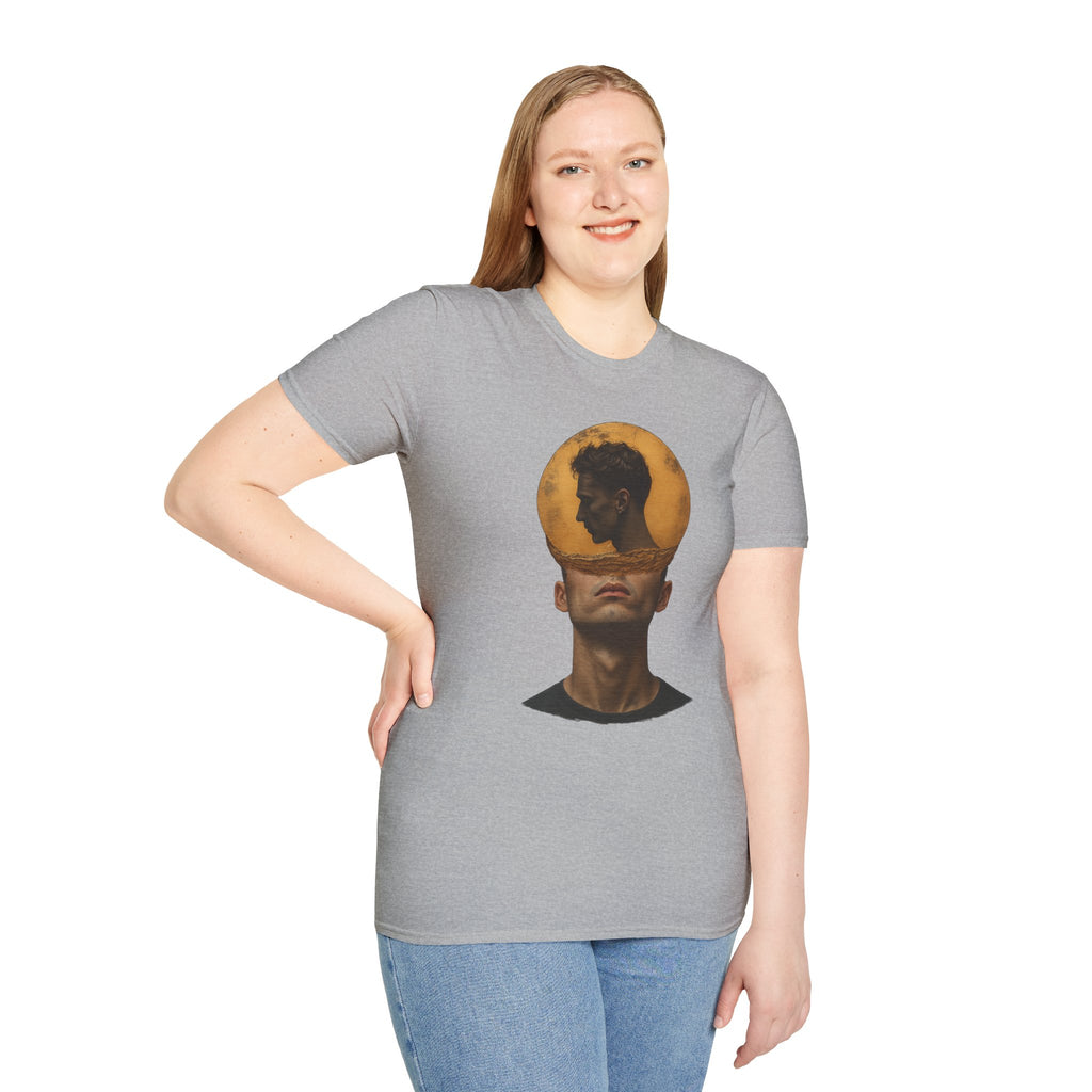 Surreal Double Portrait T-Shirt | Abstract Head Silhouette, Moon Circle - Mutantur Labs LLC