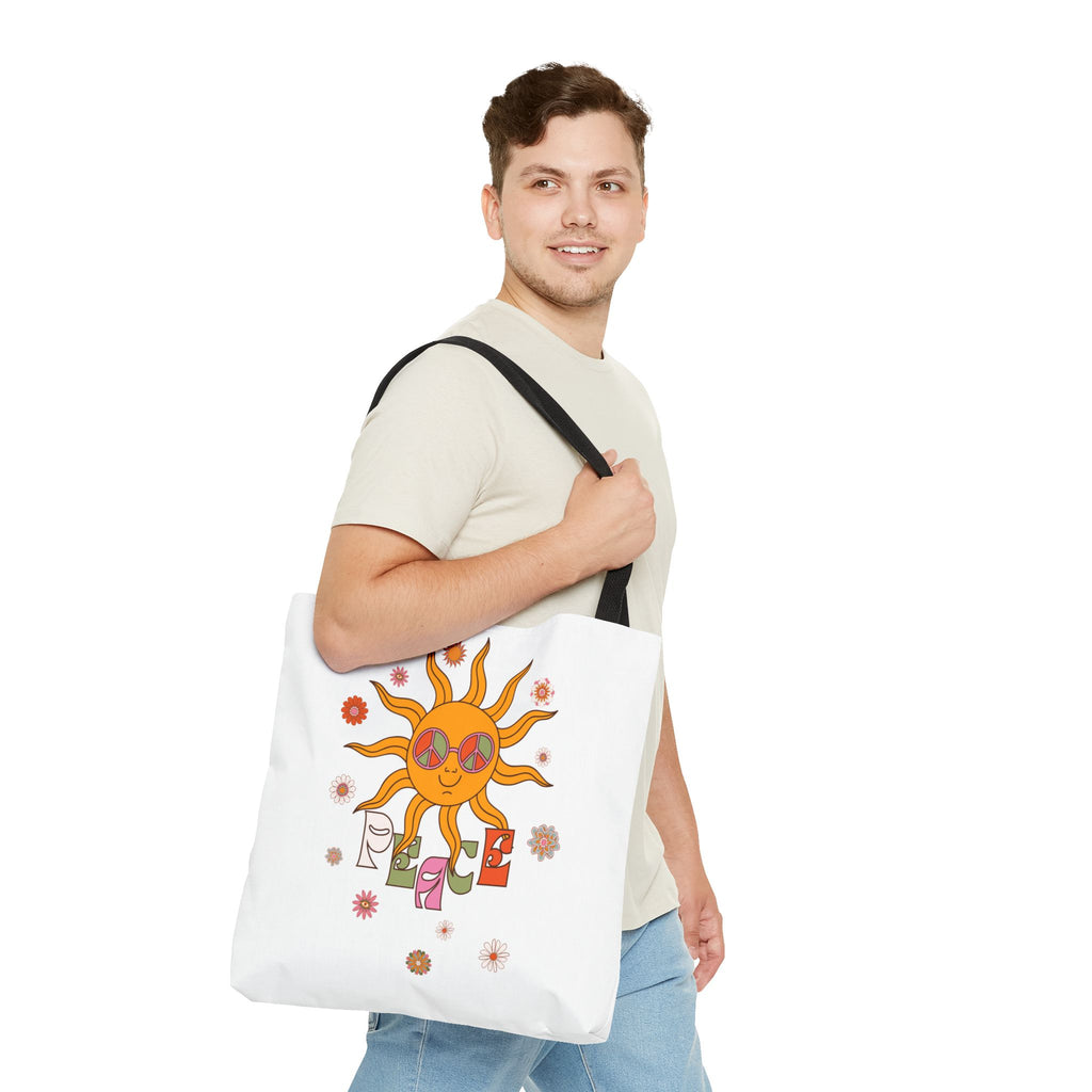 Retro Sun Peace Tote Bag | 70s Hippie Sunflower Art Bag - Mutantur Labs LLC