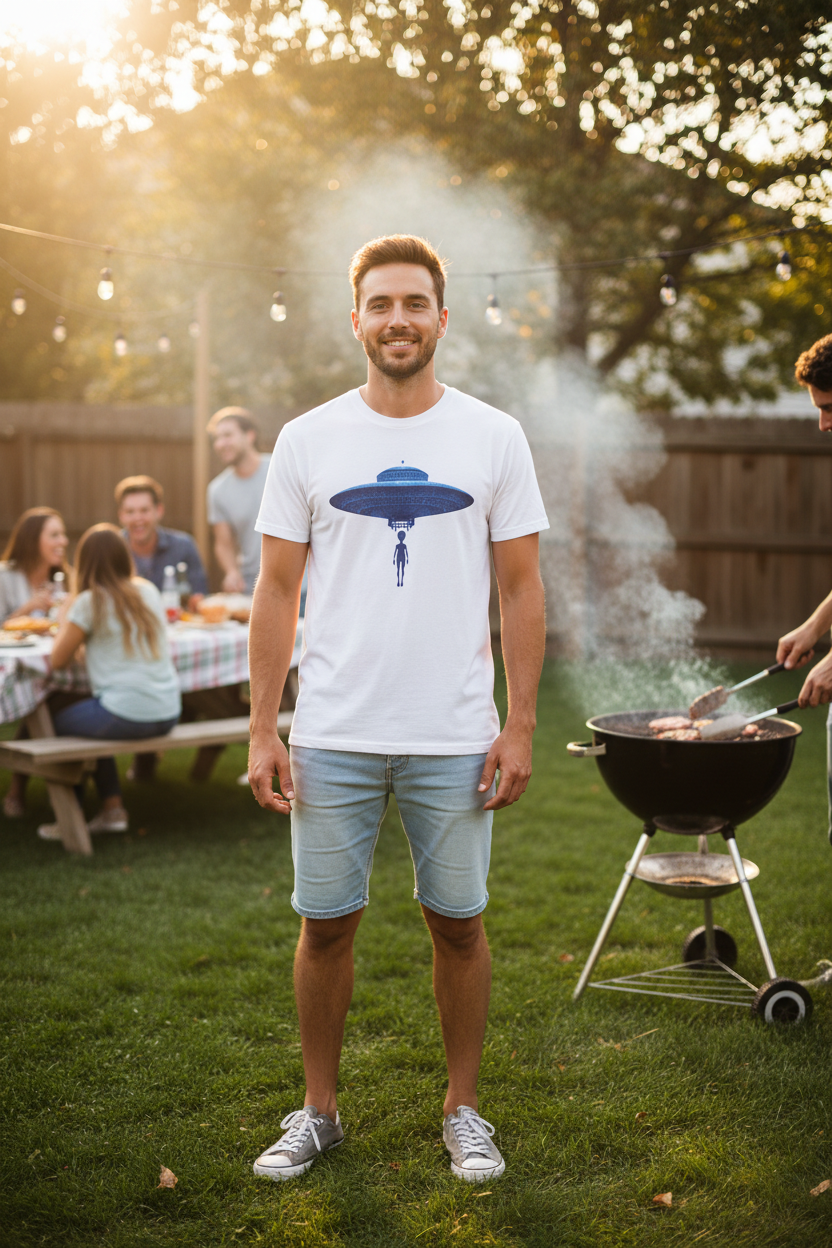 UFO Abduction Graphic T-Shirt – Blue Chinoiserie