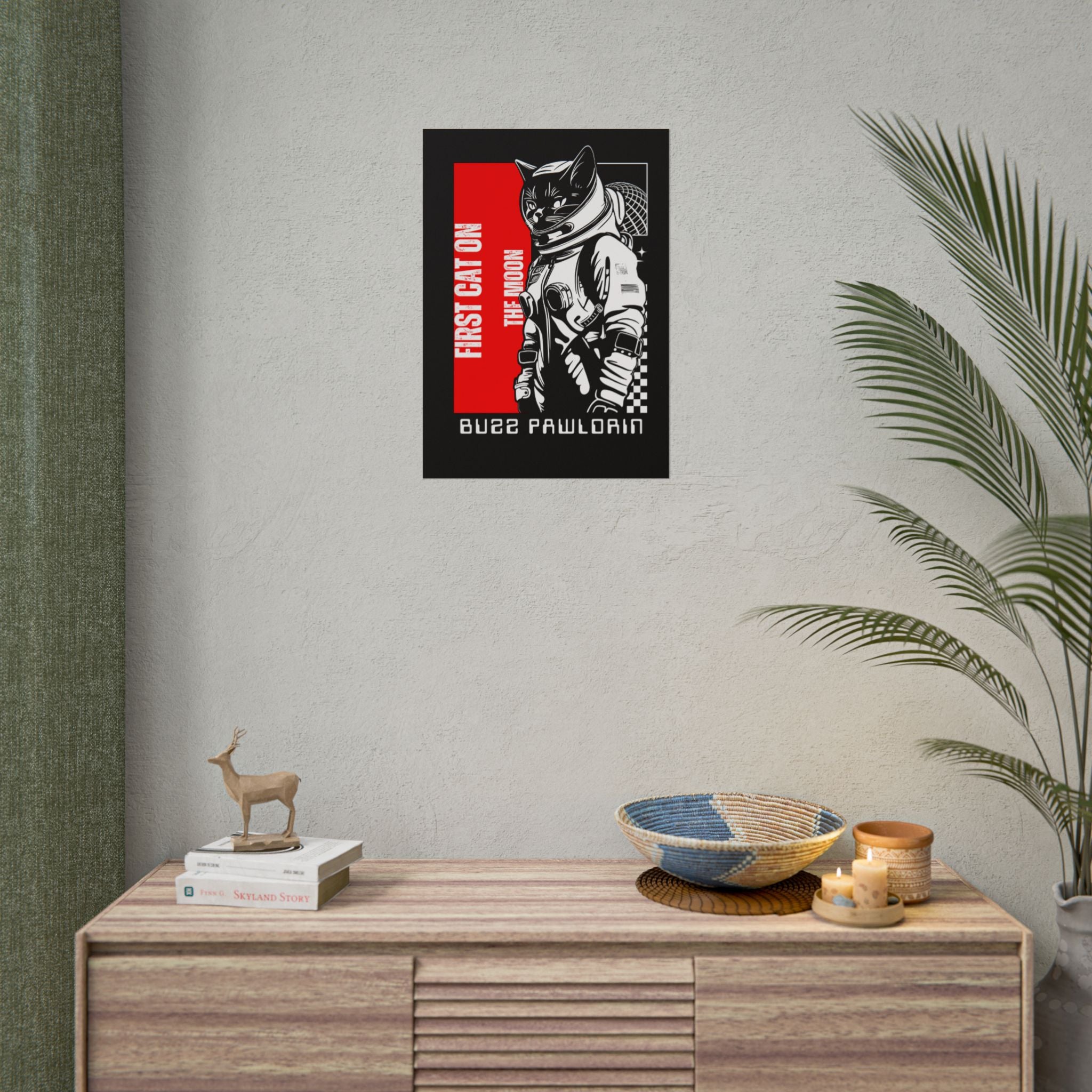 Buzz Pawldrin Cat-Themed Rolled Posters featuring Astronaut Design, Unique Wall Art, First Cat on the Moon
