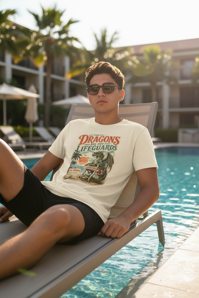 Dragons Are Not Lifeguards T-Shirt — Retro Beach Dragon Graphic Tee - Mutantur Labs LLC