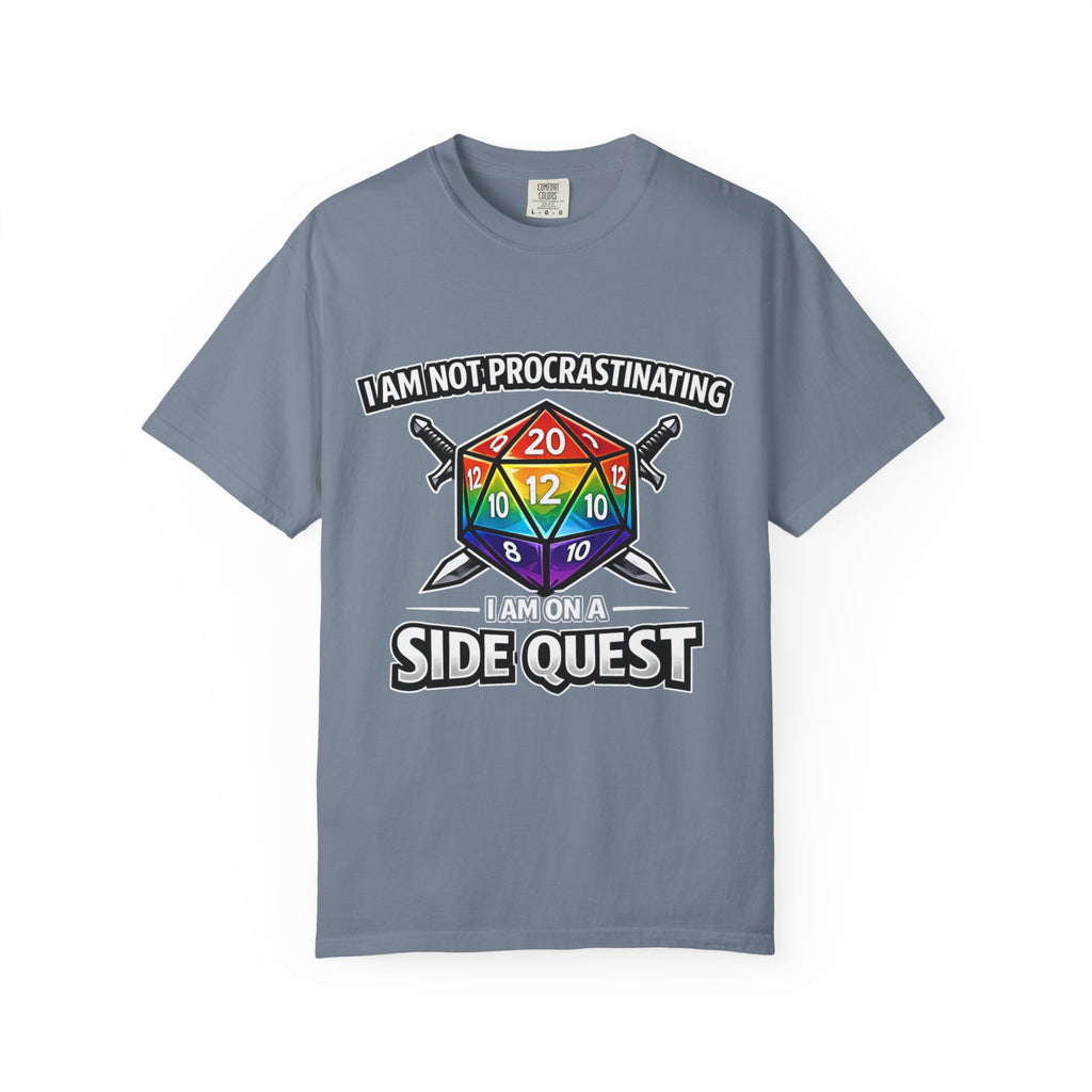 Nerd Humor Gaming I Am Not Procrastinating Side Quest | Rainbow D20 Dice RPG Tee Comfort Colors tee - Mutantur Labs LLC