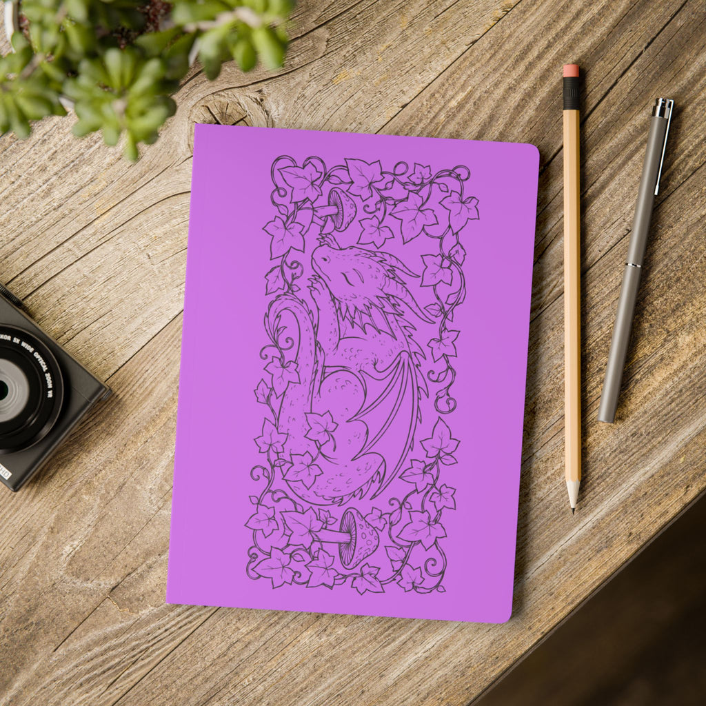 Dragon & Ivy Softcover Journal — Hand-Drawn Sleeping Dragon Illustration - Lilac