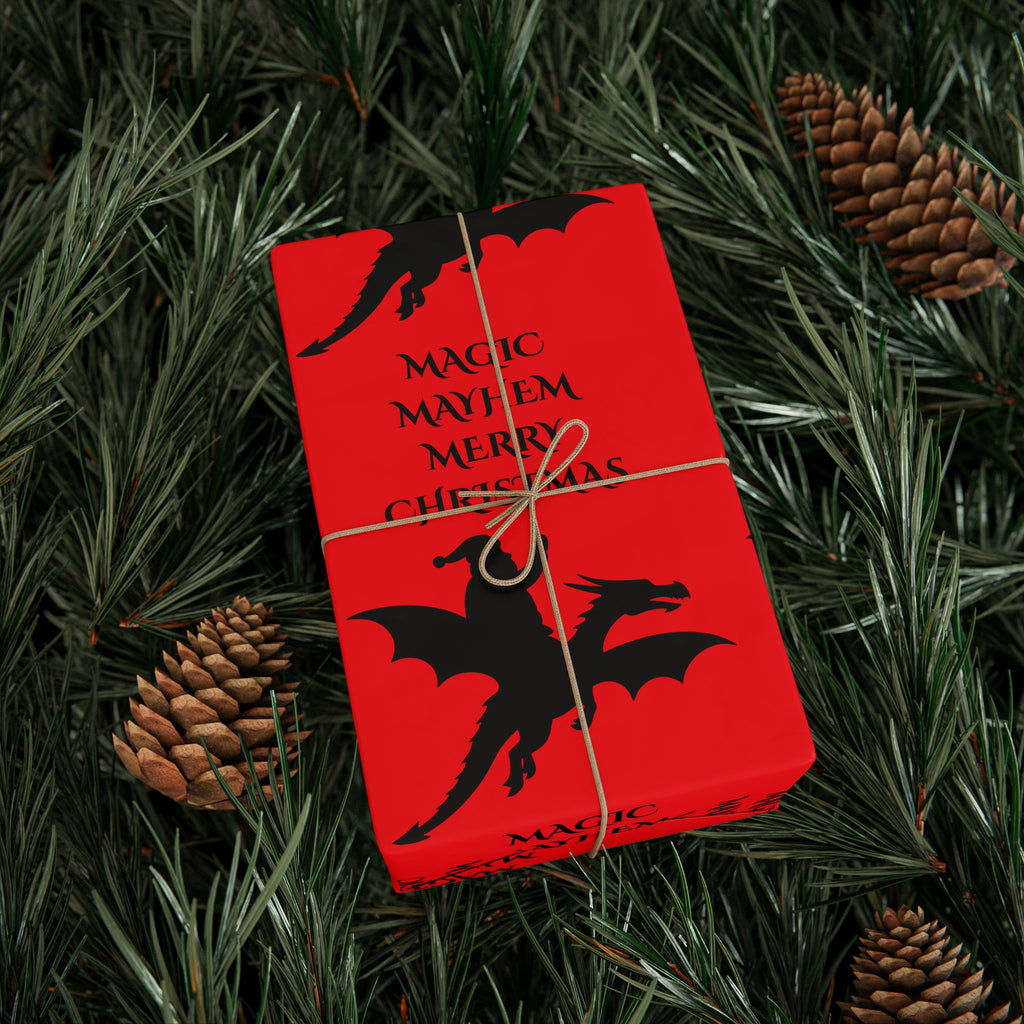 Santa Dragon Magic Mayhem Wrapping Paper — Fantasy Holiday Gift Wrap