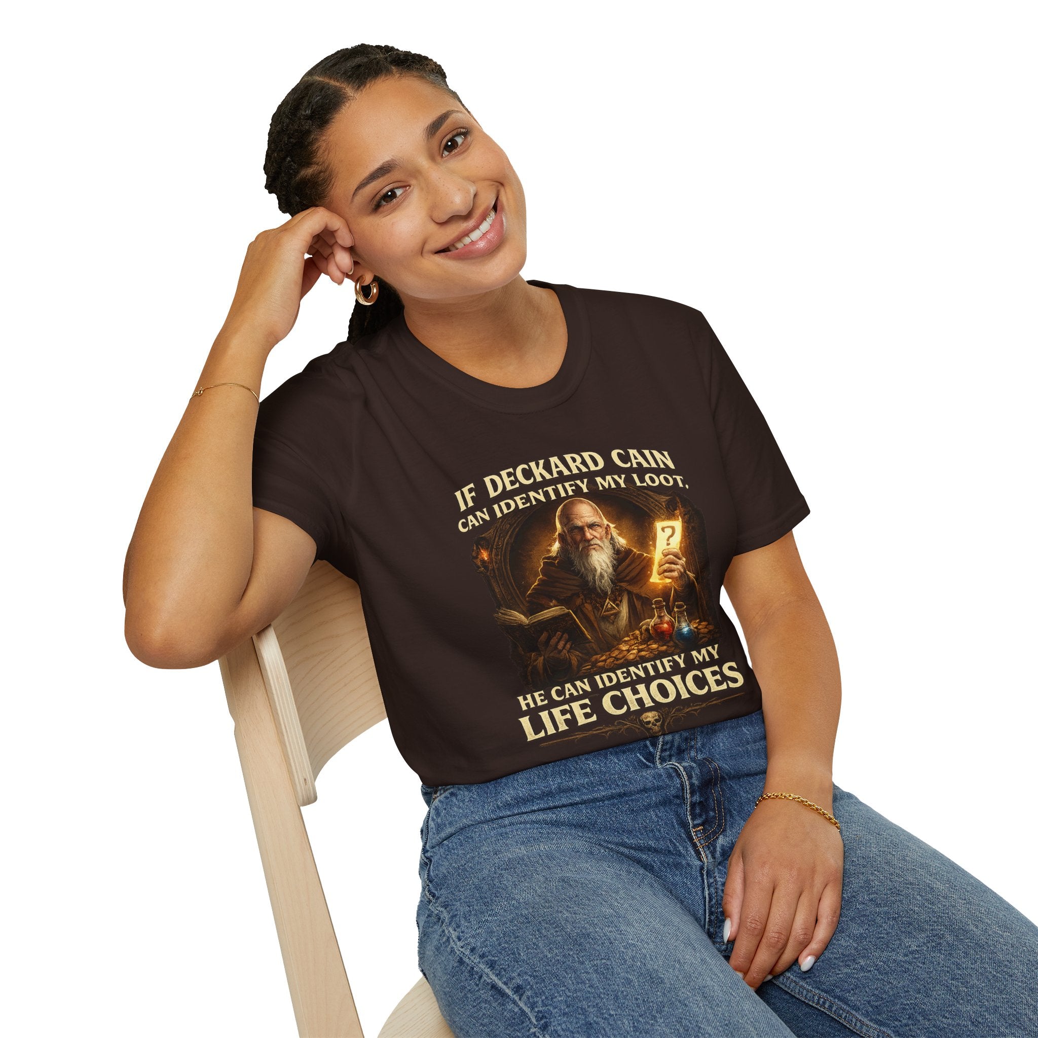 If Deckard Cain Can Identify My Loot, He Can Identify My Life Choices" Diablo RPG Gamer Tee - Mutantur Labs LLC